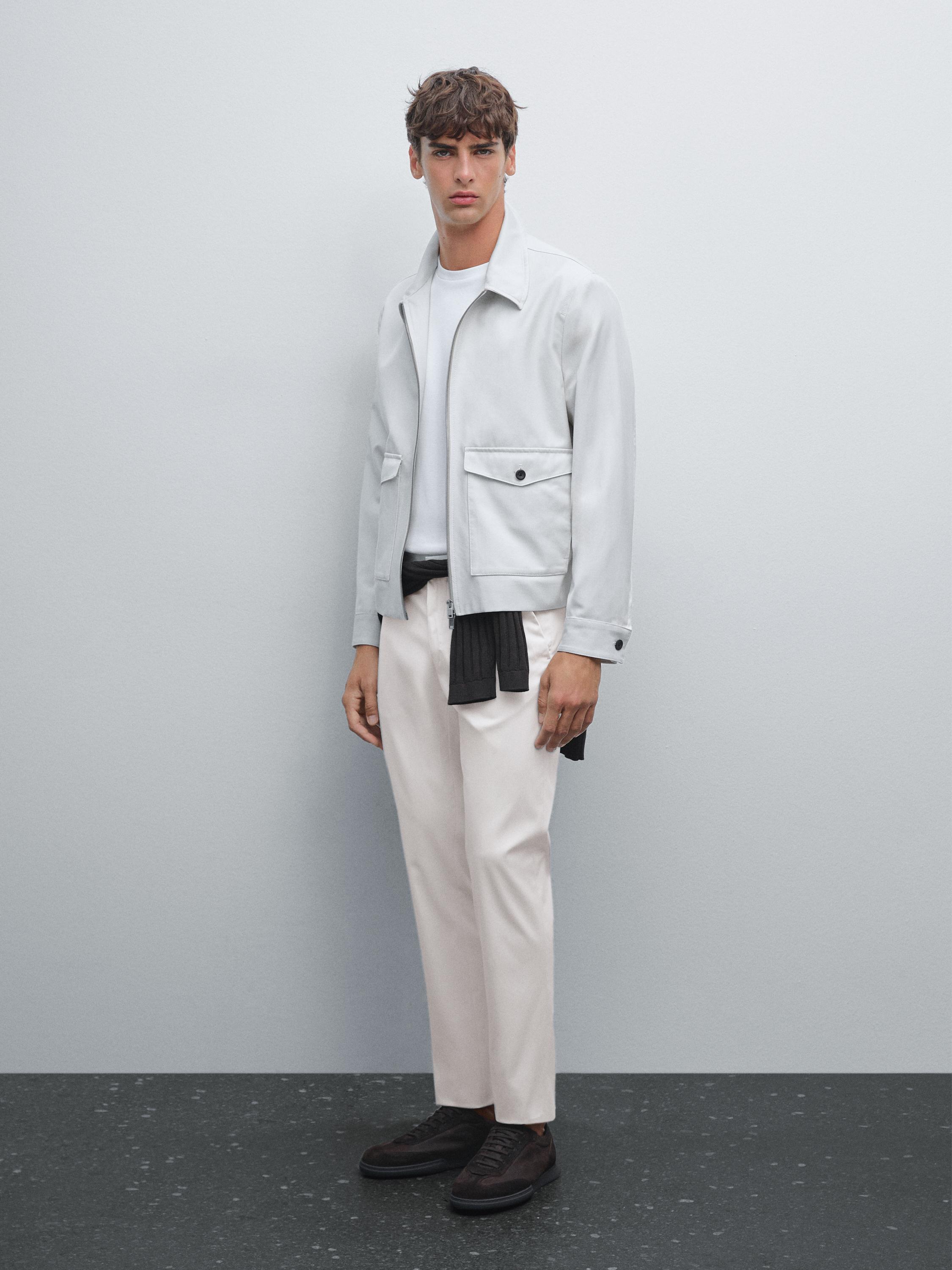 Cotton blend slim fit trousers