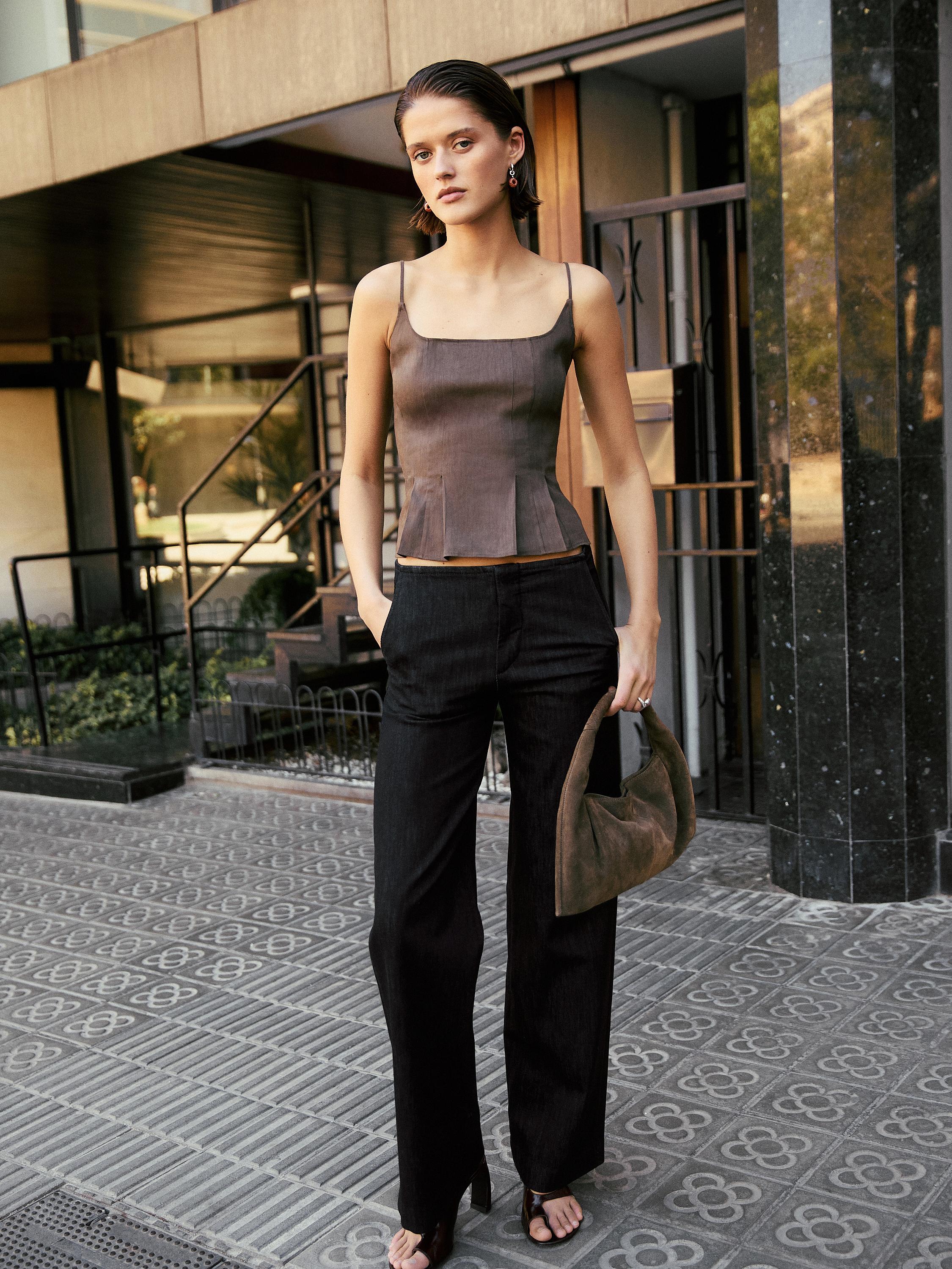 Flowing strappy linen blend top