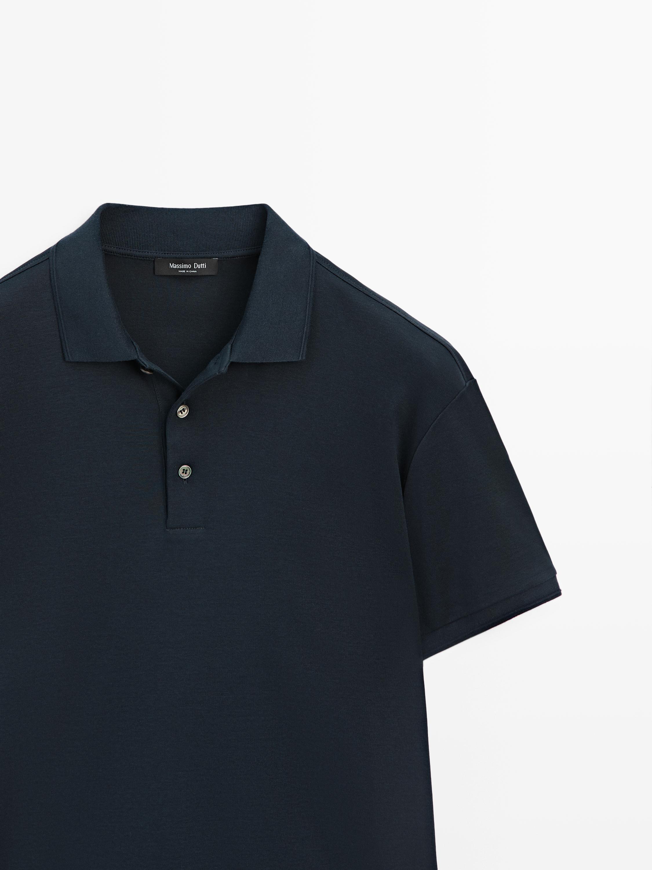 Short sleeve cotton polo shirt — NAVY BLUE