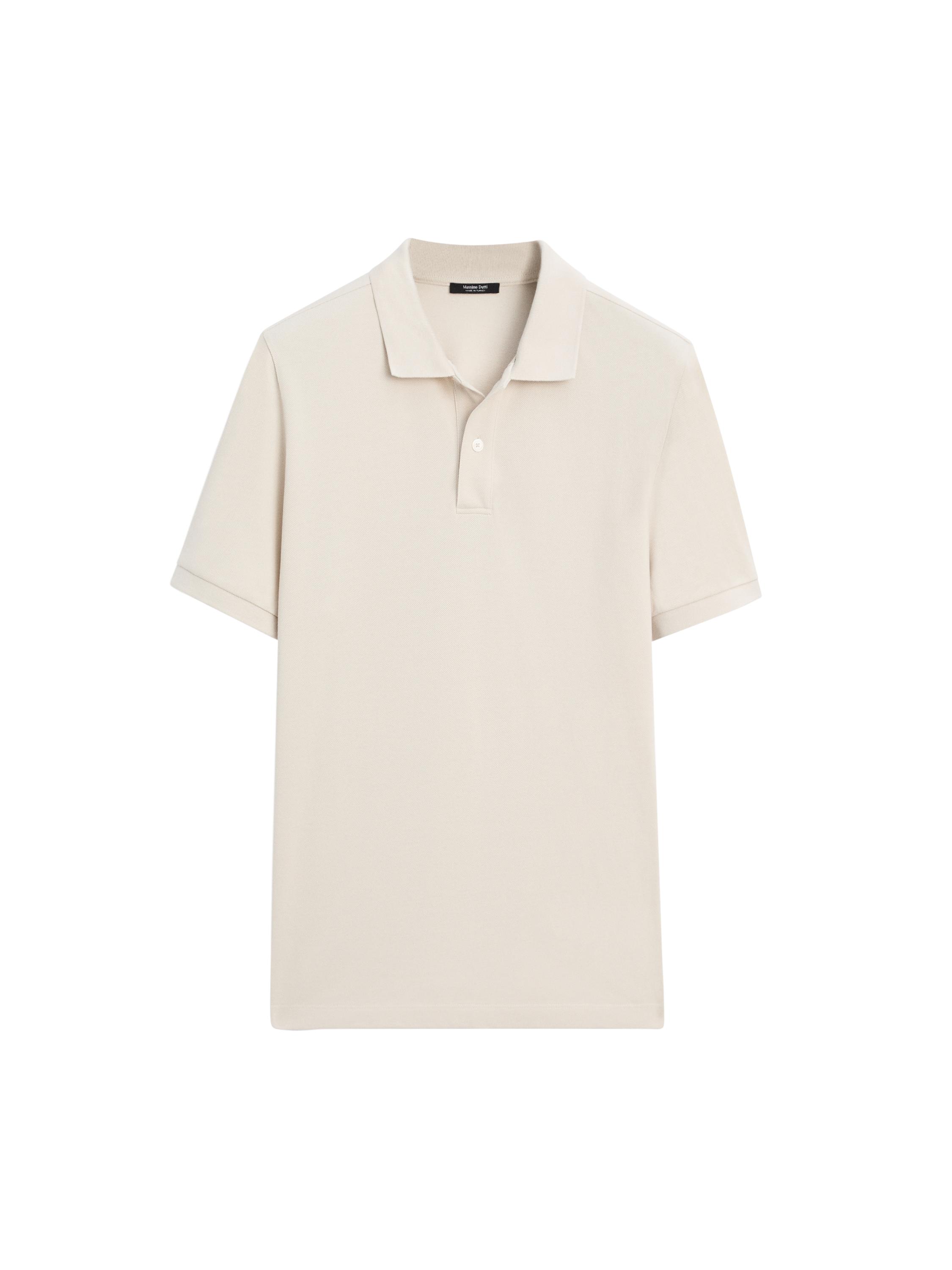 Micro-textured cotton piqué polo shirt · Stone, White, Navy Blue