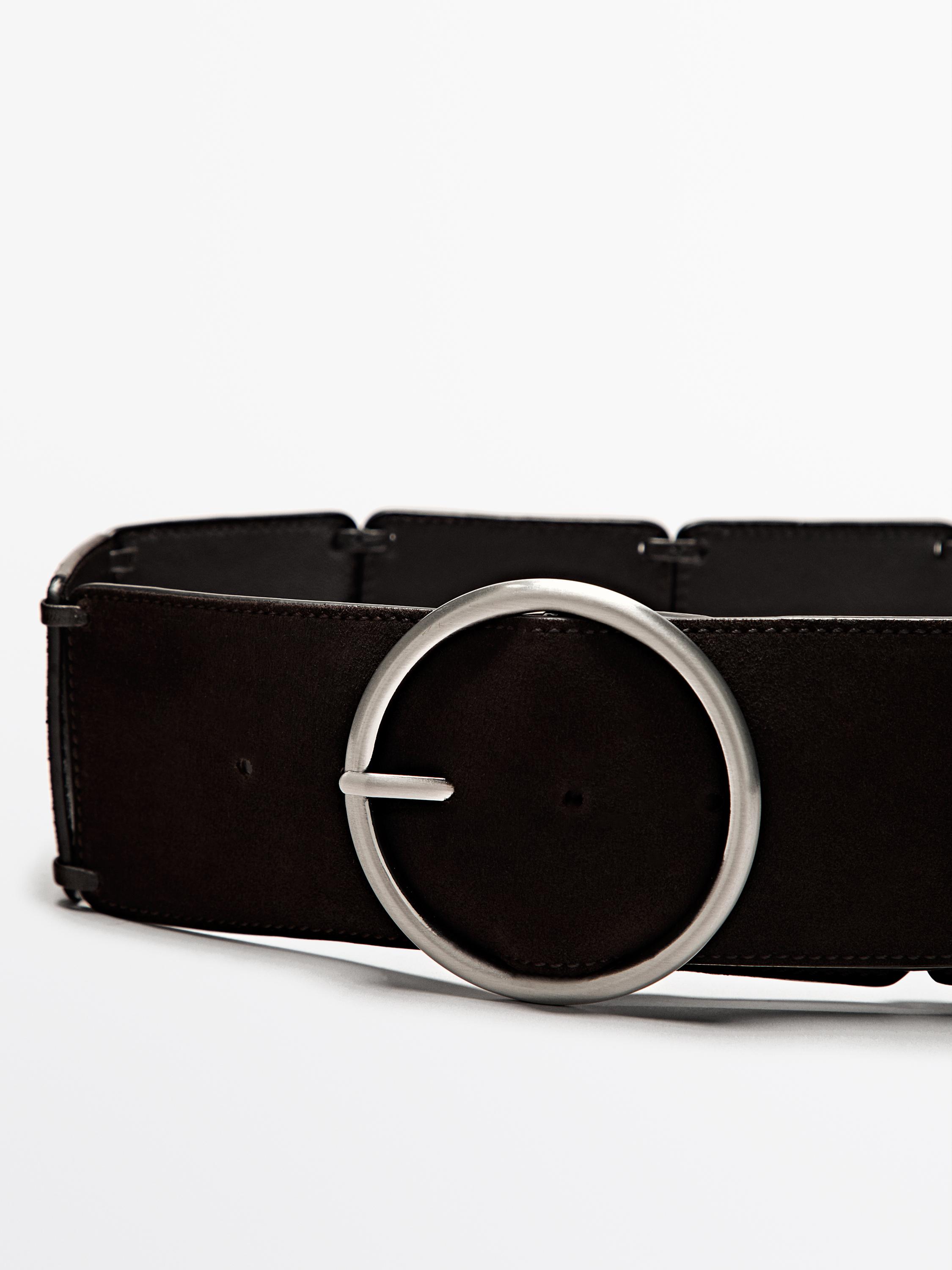 Split suede leather belt with pieces