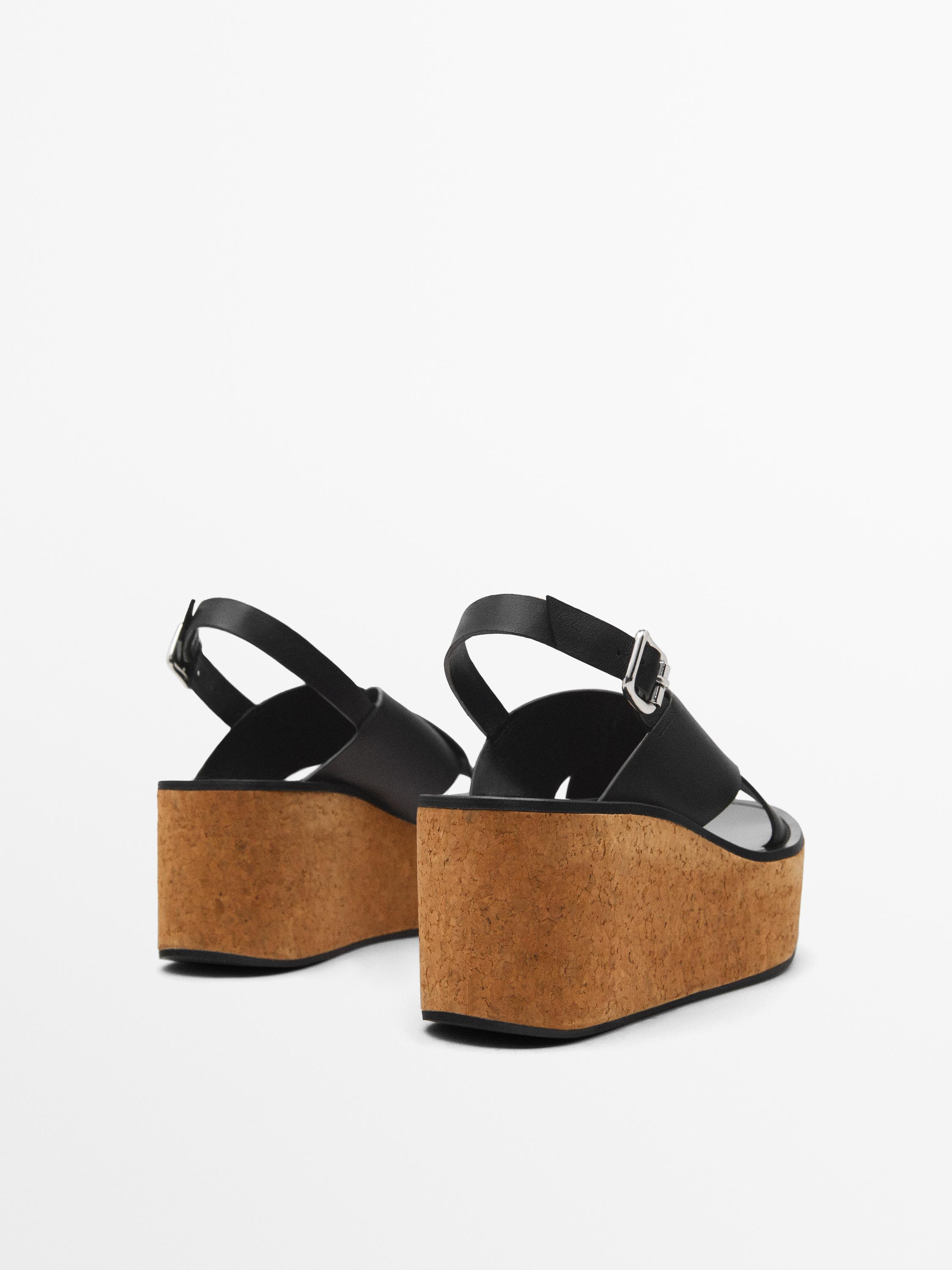 Crossed straps wedges · Black · Heeled Sandals | Massimo Dutti