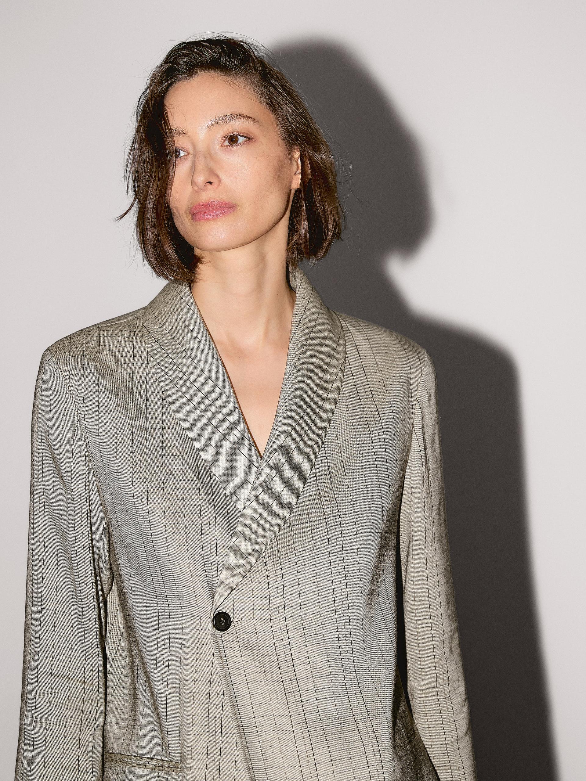 Blazer Con Collo Smoking E Stampa A Quadri - Beige - 40 (It 44) - Massimo Dutti - Femminile