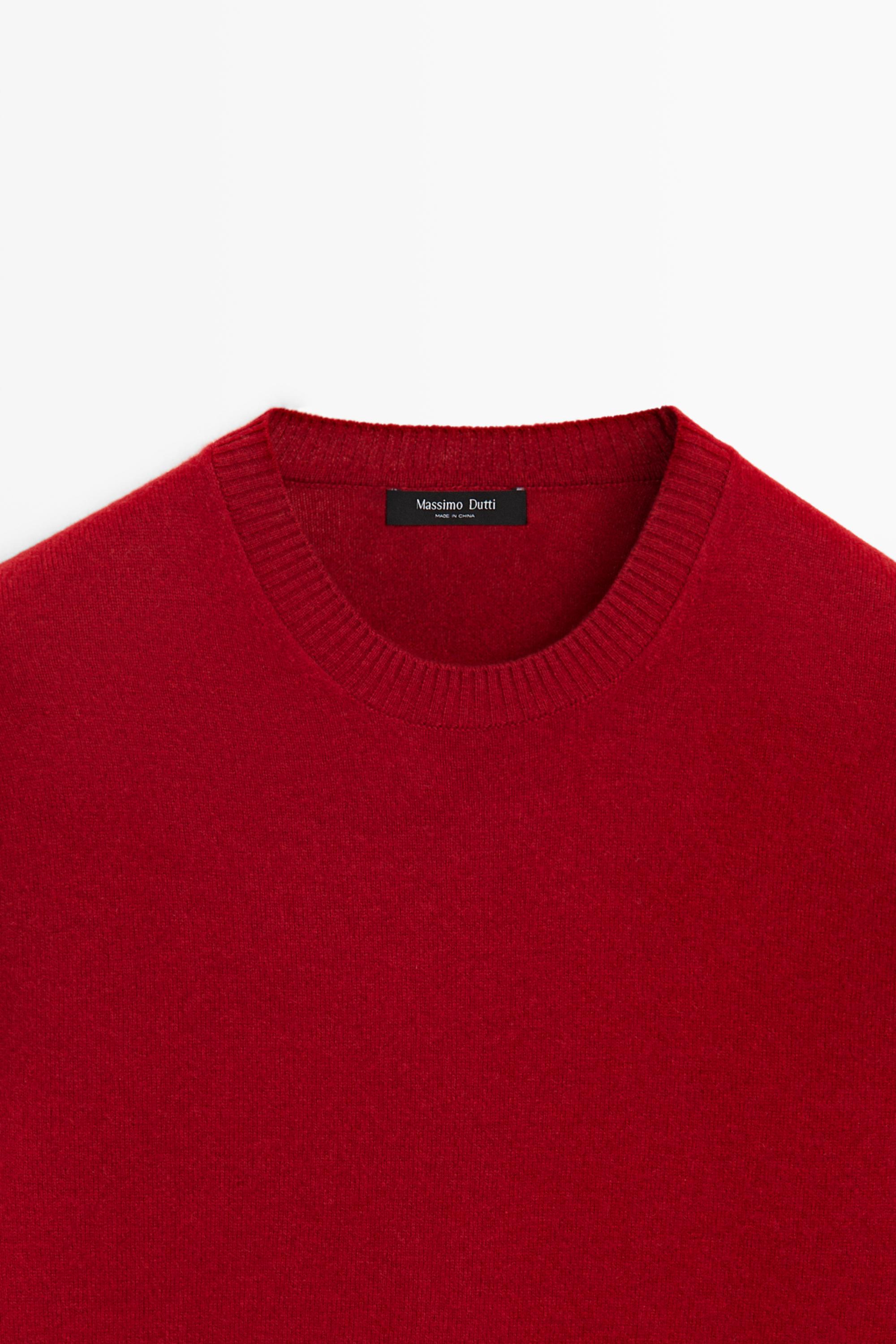 Wool blend round neck knit sweater — RUBY RED