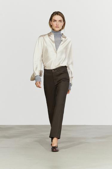 Waxed straight-leg pants — BROWN 1