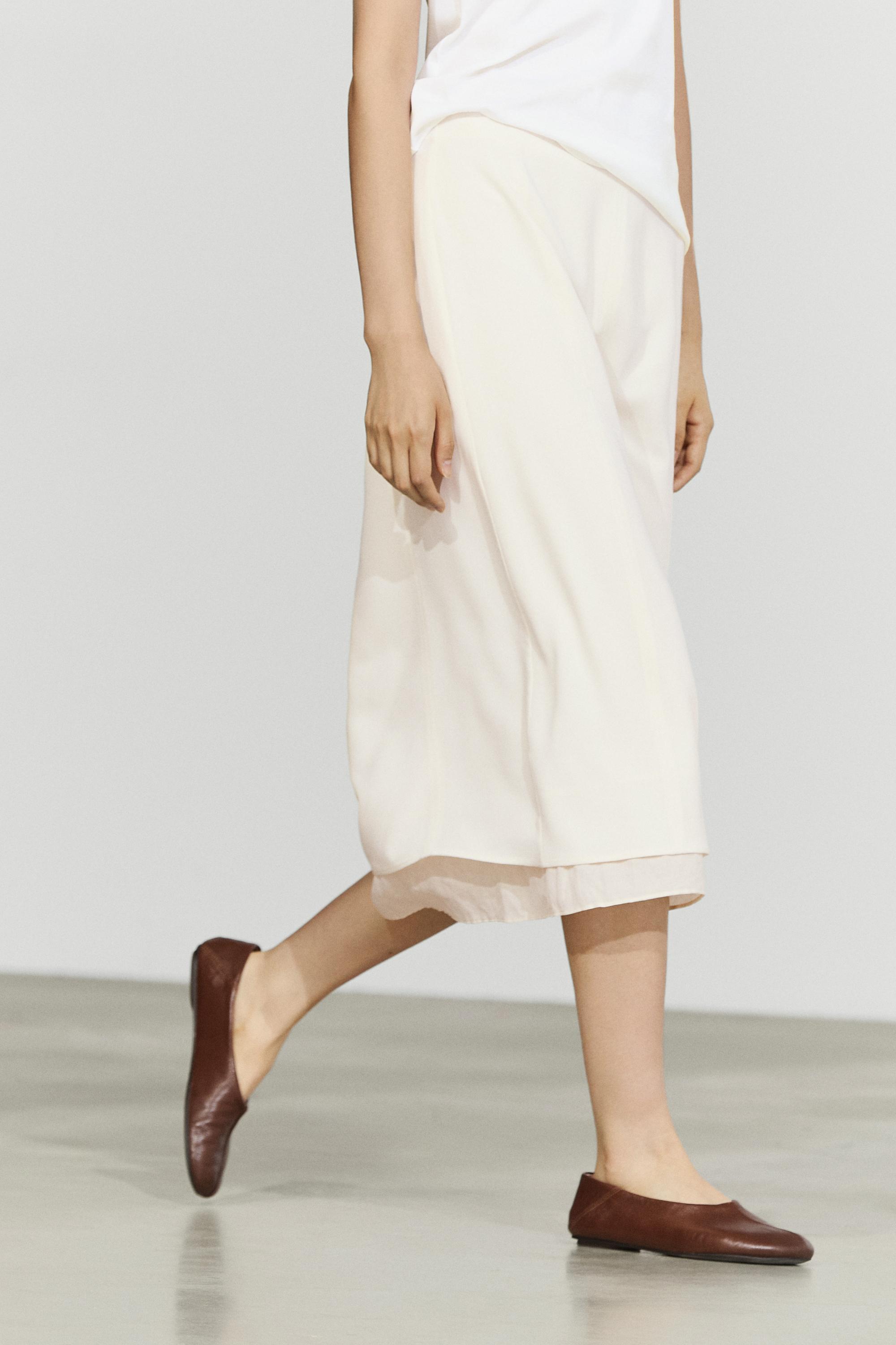 Double-layered midi skirt with seam detail — Off white