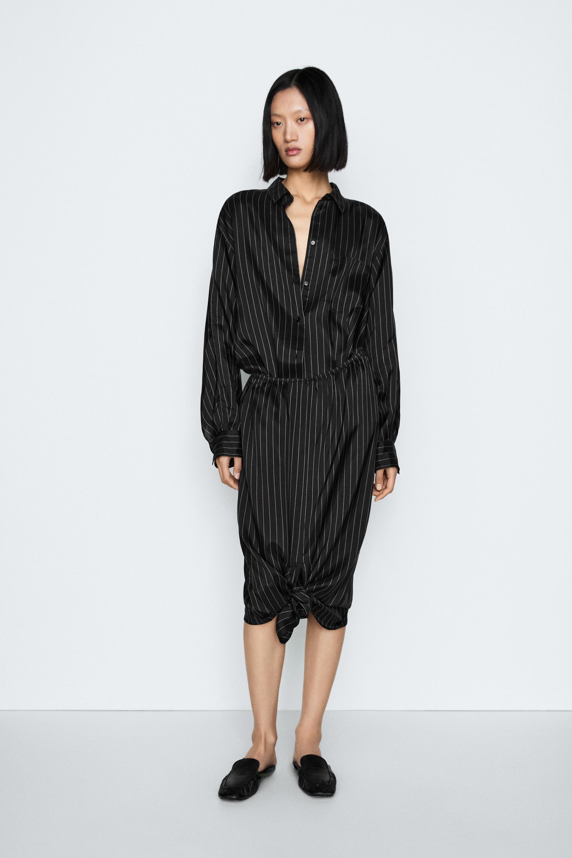 Striped midi skirt with gathered detail - STUDIO — BLACK