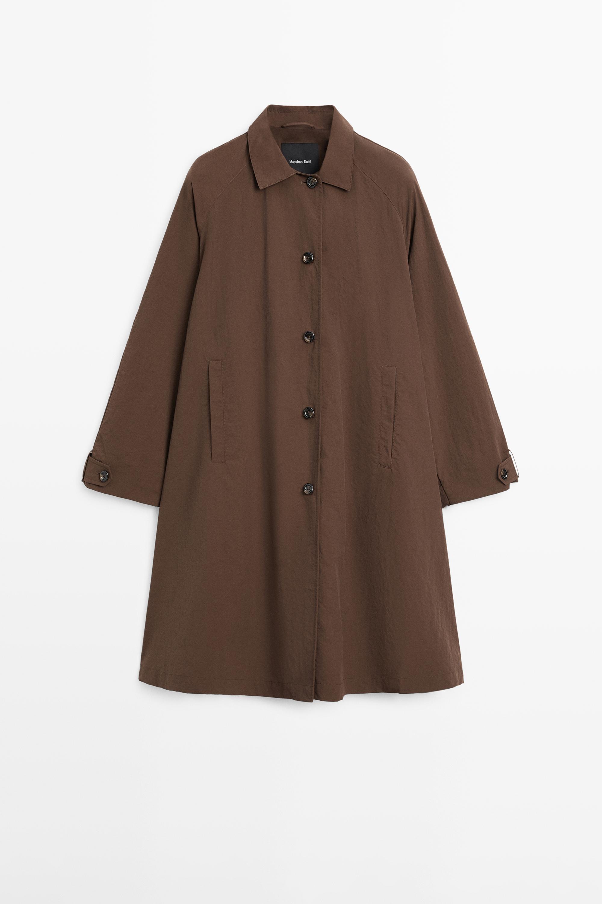 Oversize cape trench with neck detail — BROWN