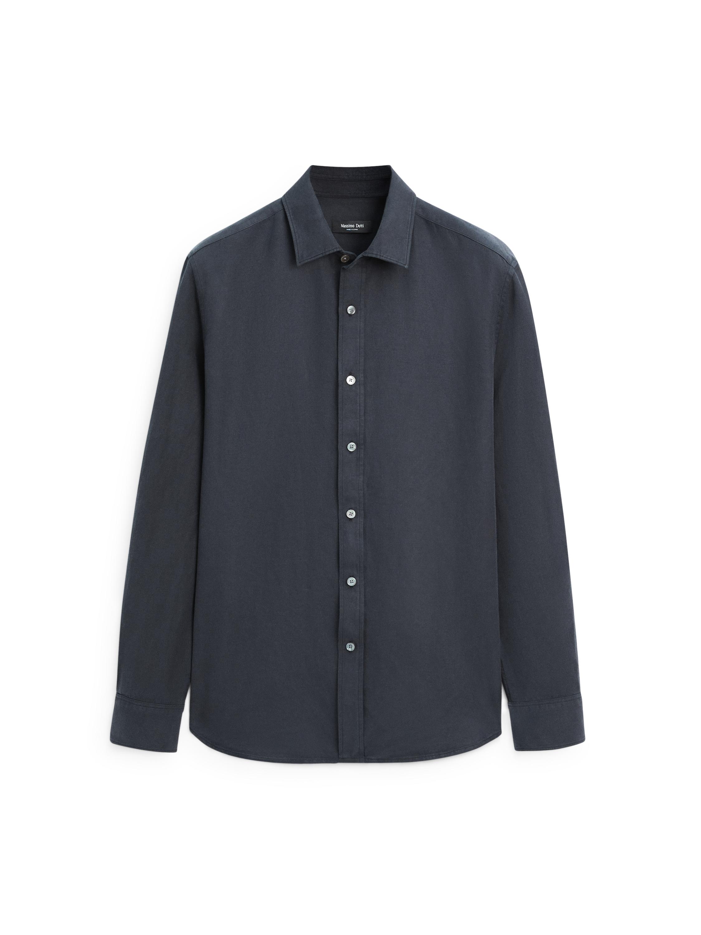 Regular fit linen blend shirt — NAVY BLUE
