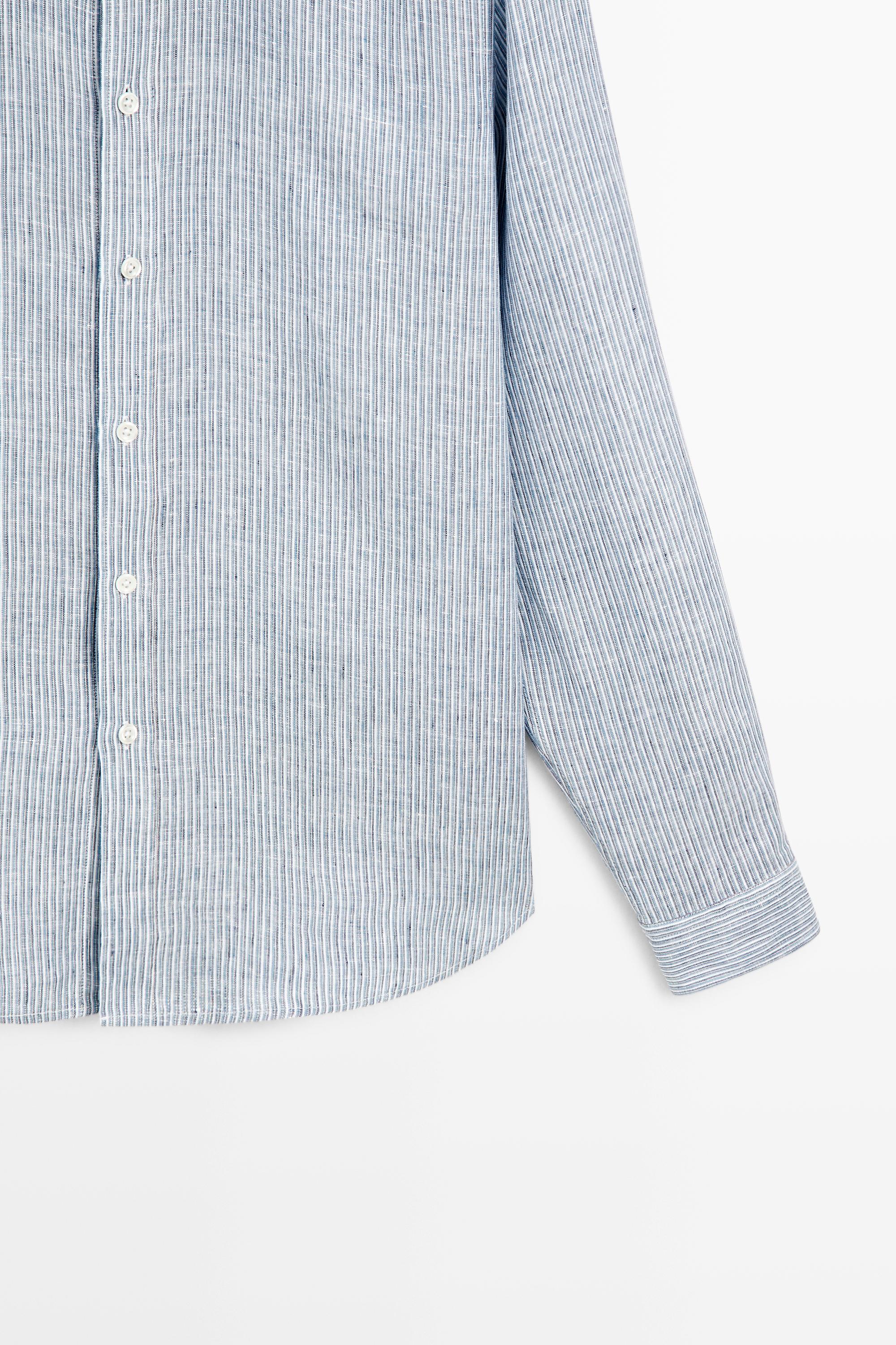 100% linen regular fit striped shirt — BLUE