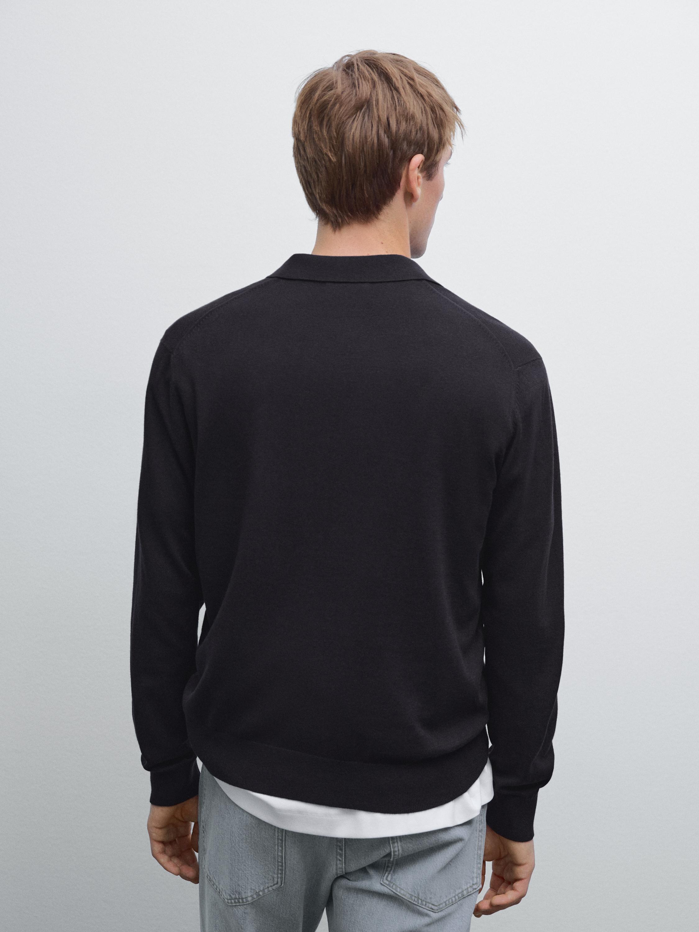 Cotton blend knit polo sweater
