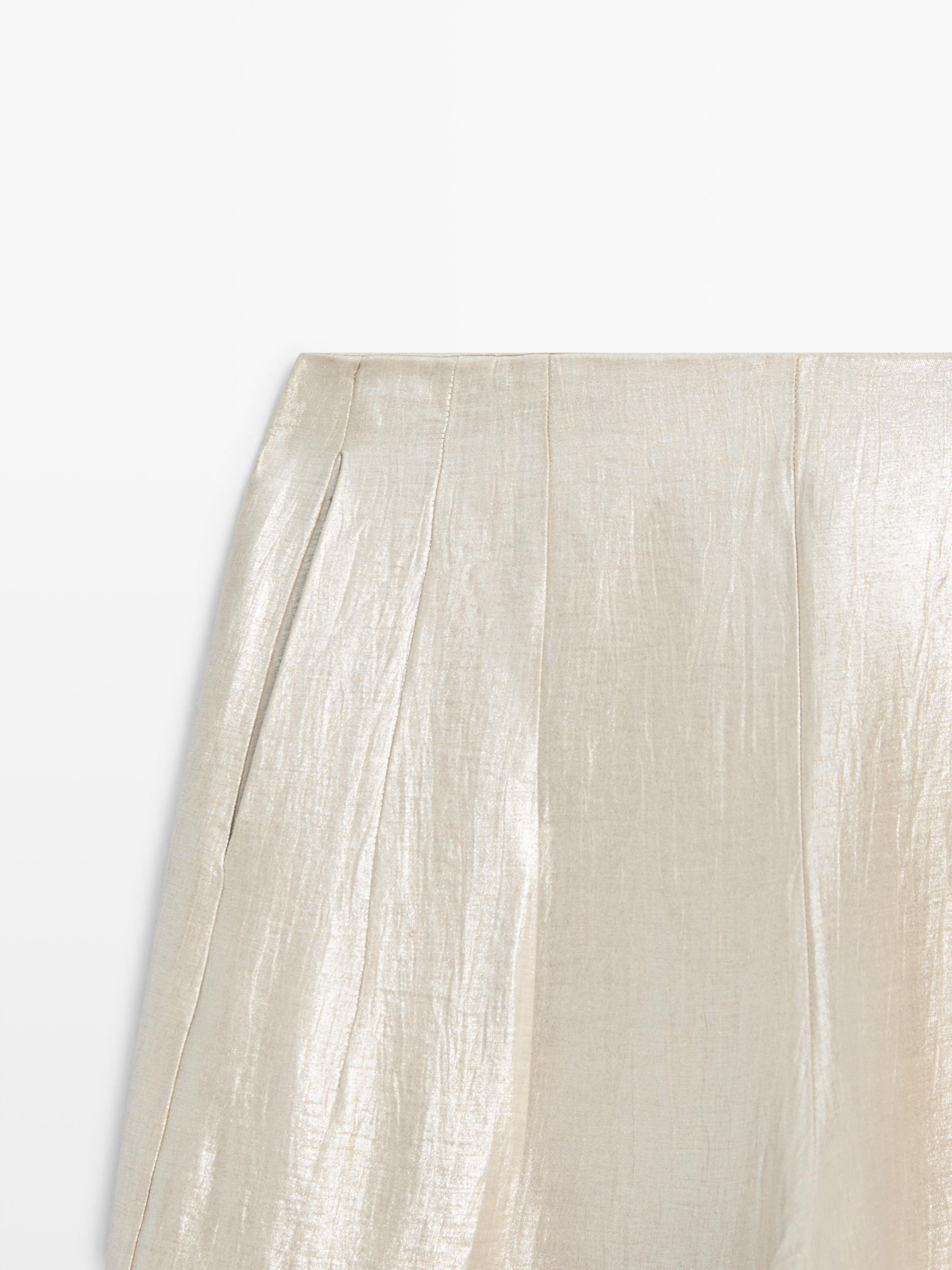 Flowing metallic linen trousers — BEIGE