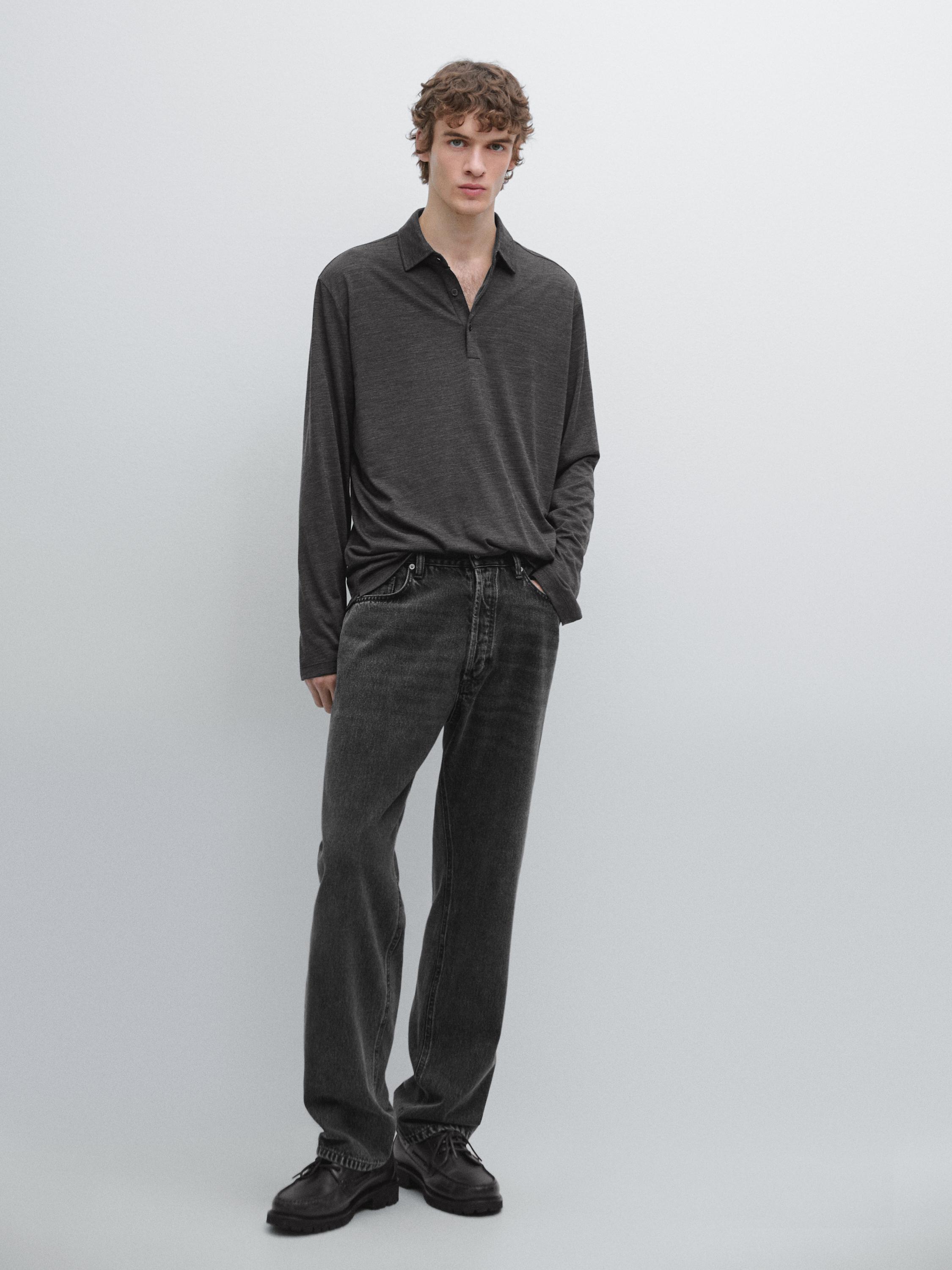 Wool blend knit polo sweater