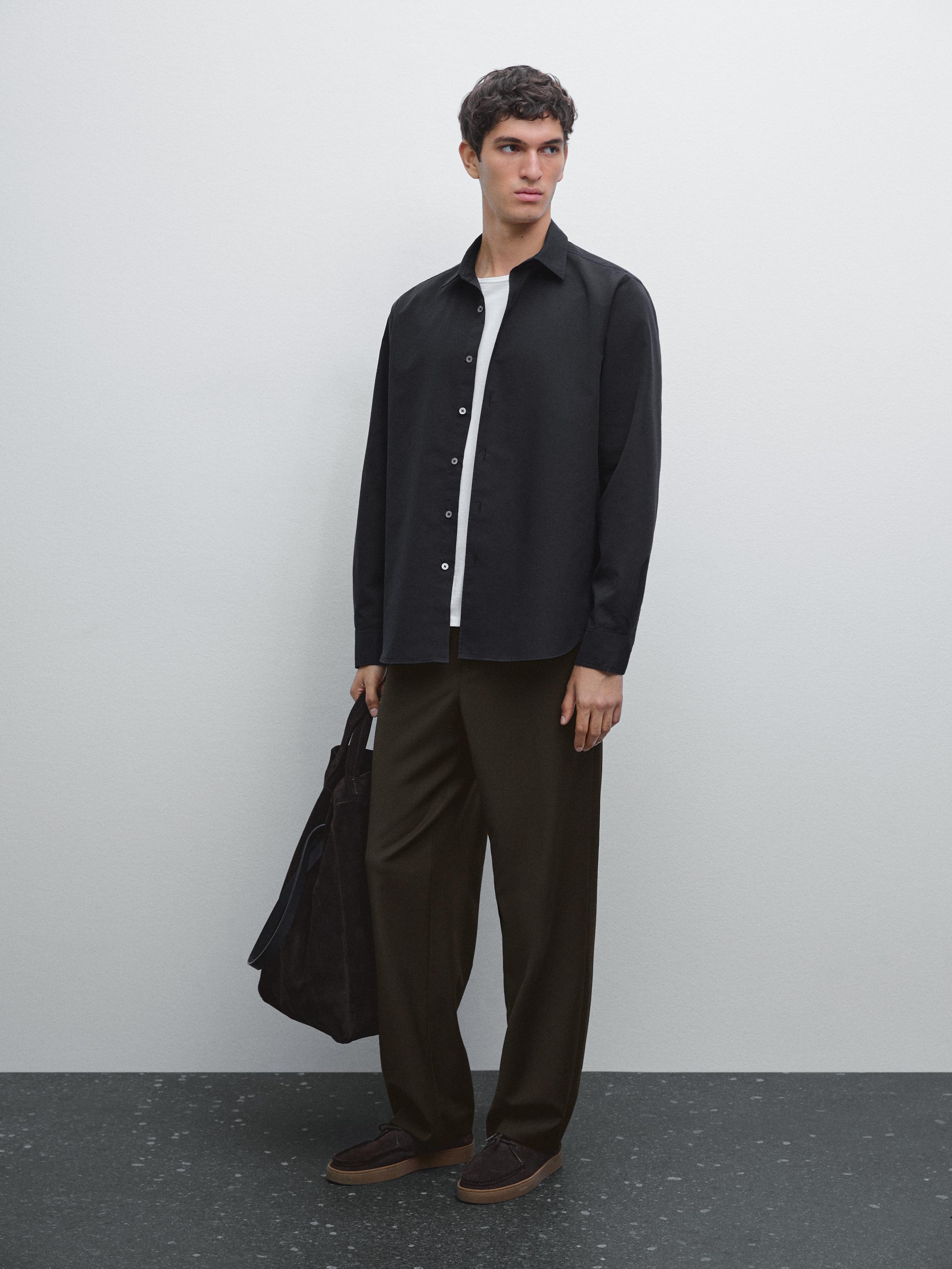 Regular-Fit-Hemd aus Baumwoll-Seidenmischgewebe