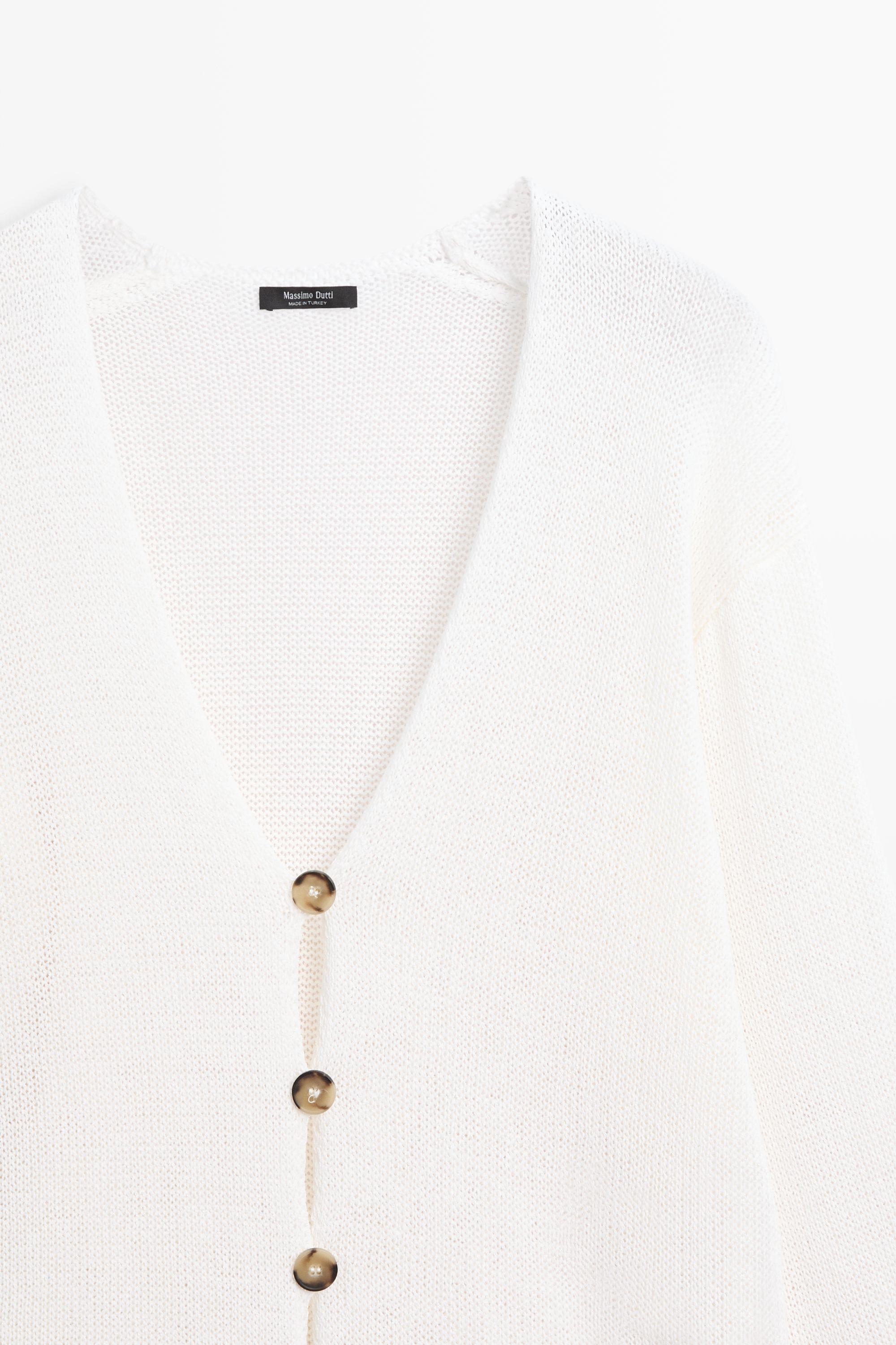 Long knit V-neck cardigan — WHITE