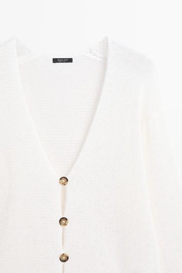 Long knit V-neck cardigan — WHITE 4