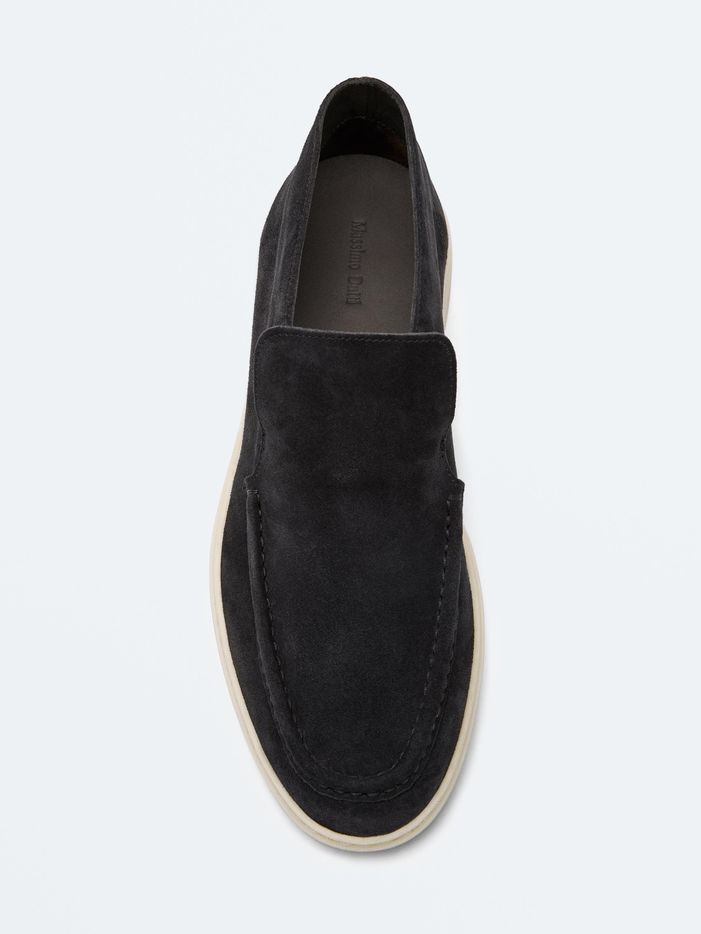 Split suede leather boot-style loafer — Dark blue