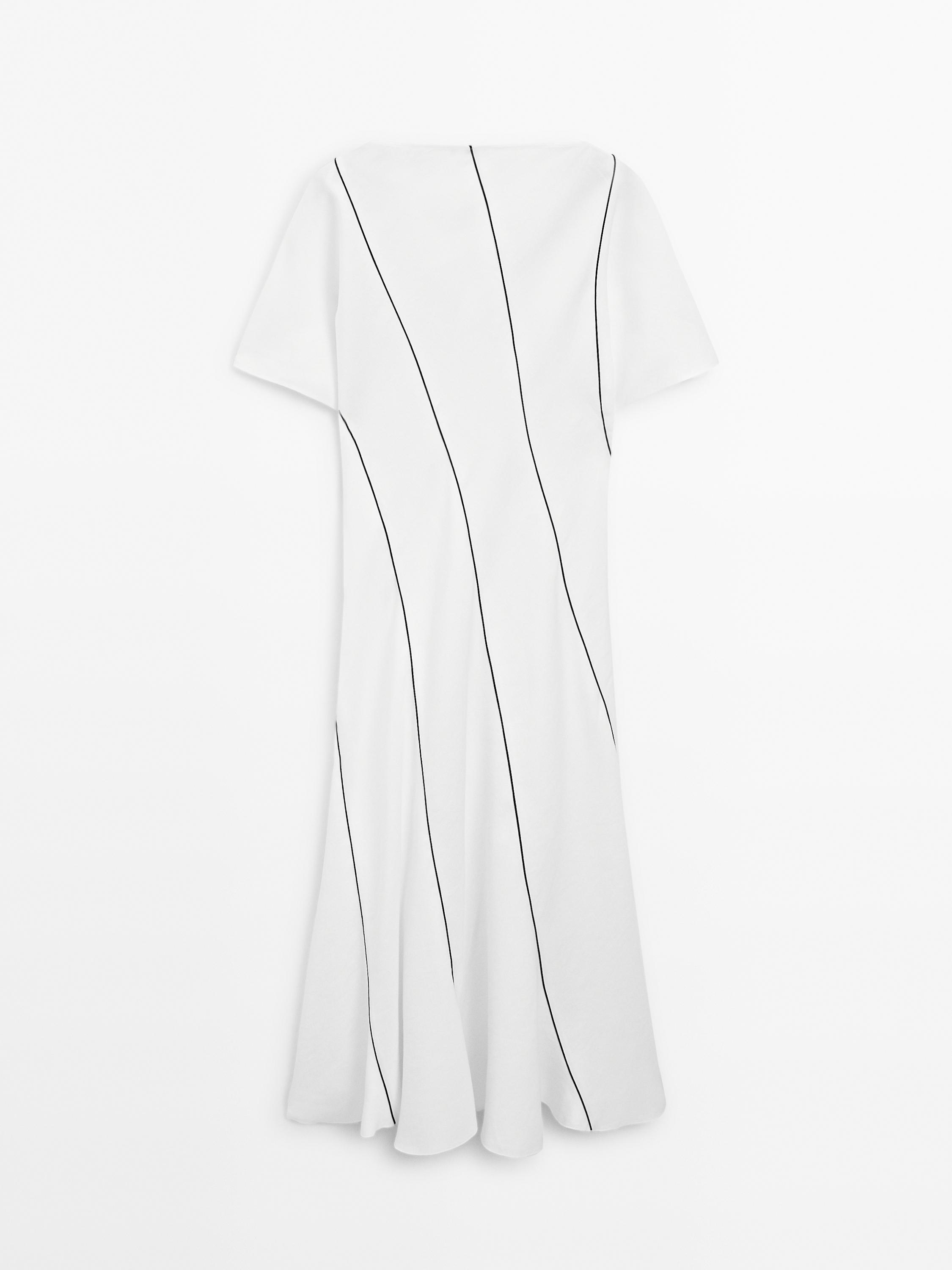 Flowing linen blend dress with contrasting details
