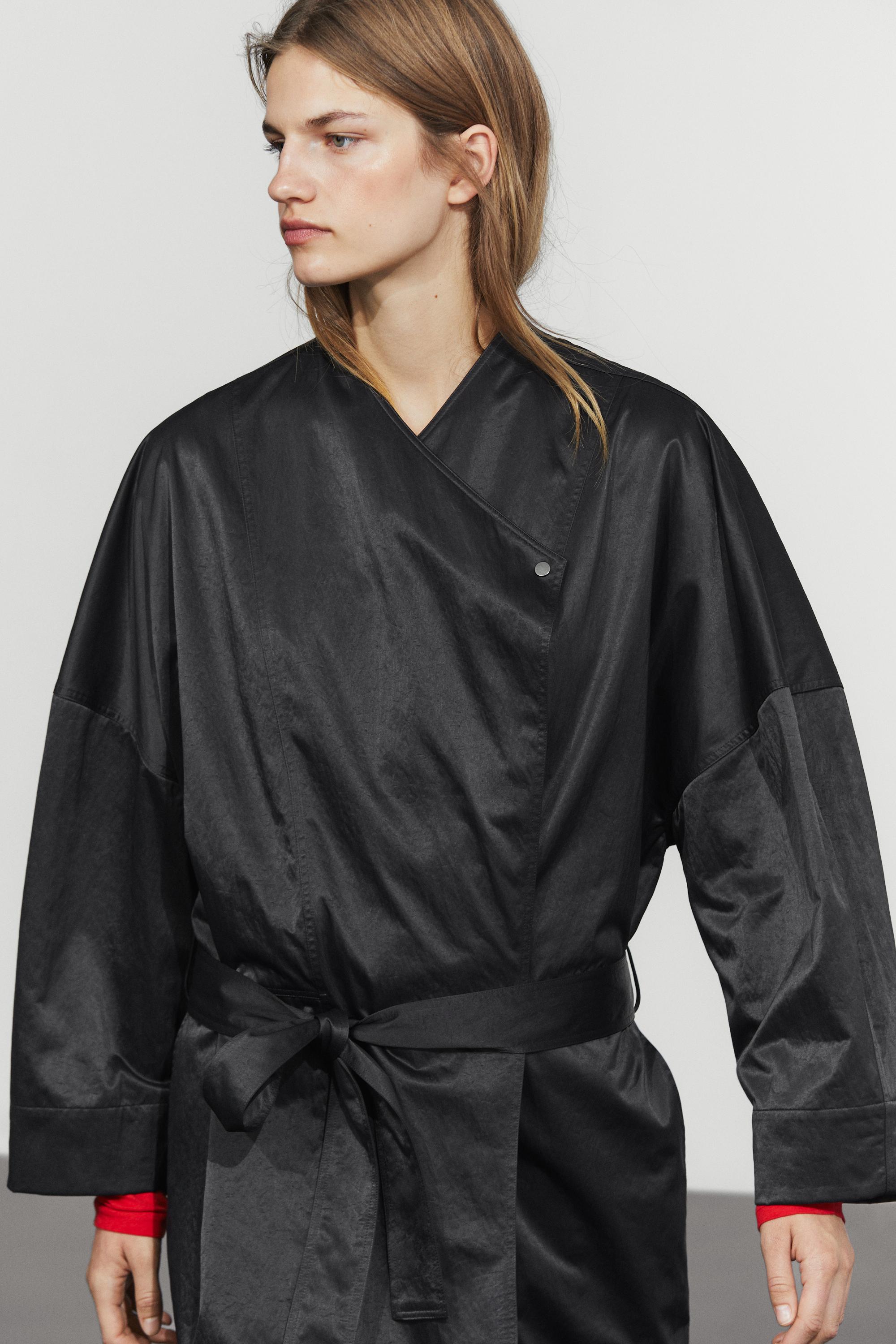 Double-breasted tie-waist jacket — BLACK
