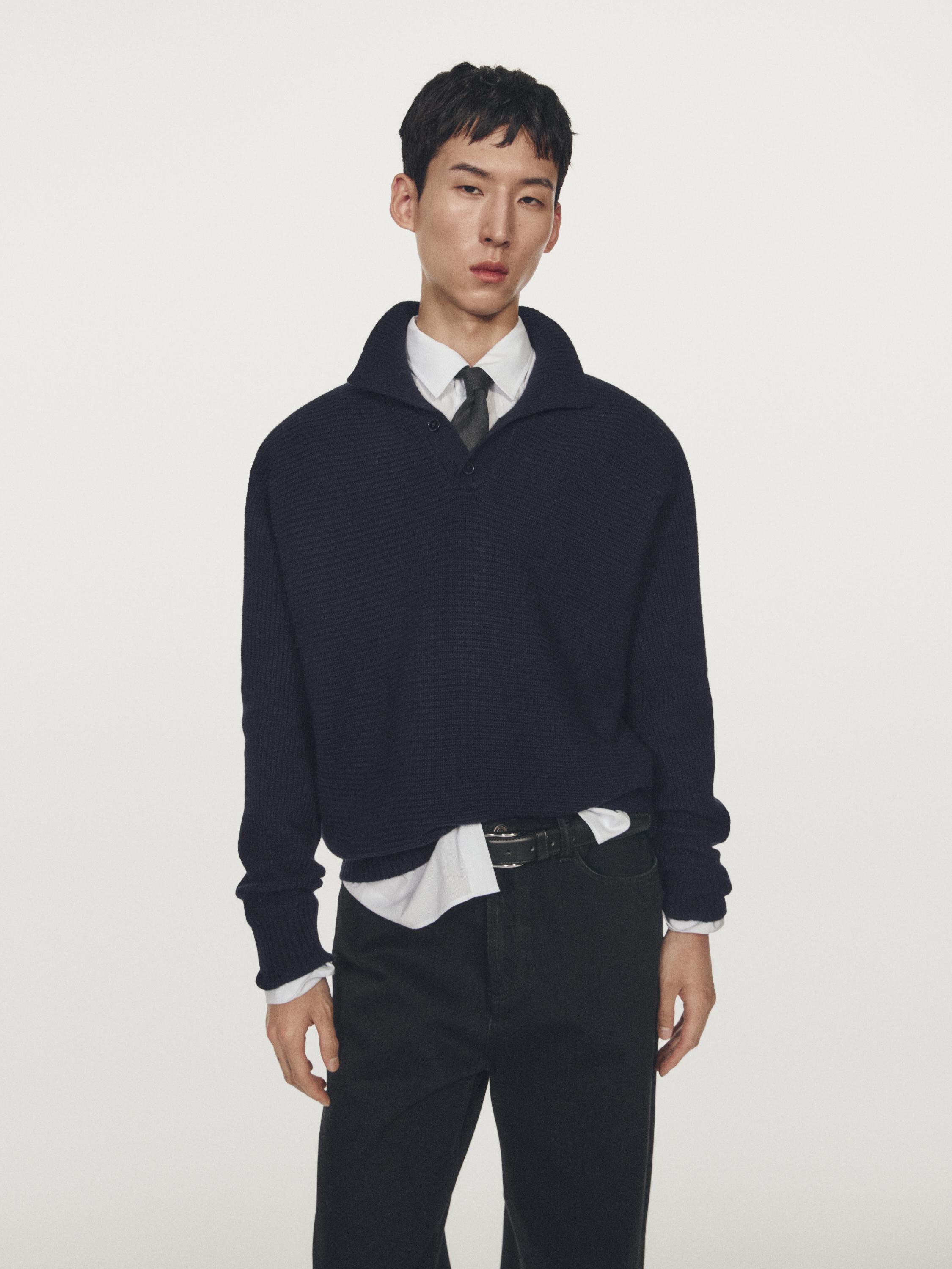 울 블렌드 니트 폴로 스웨터