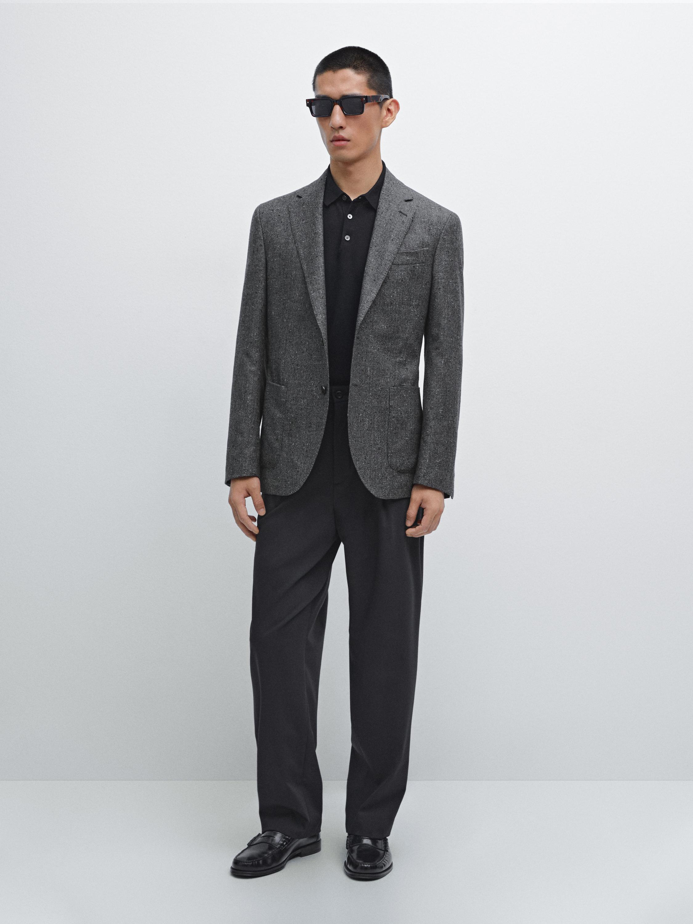 Karierter Blazer aus Wollgemisch mit Strukturmuster