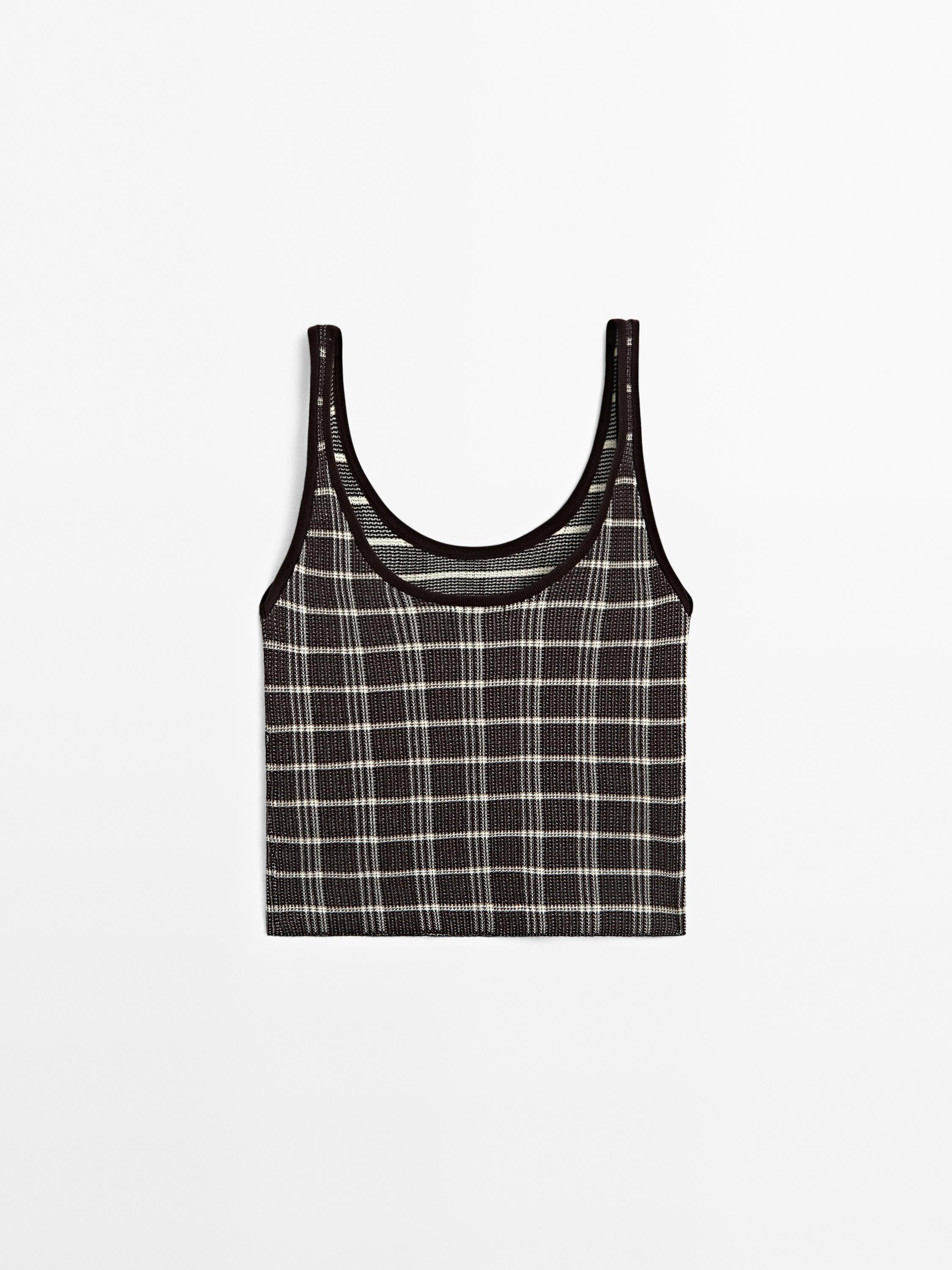 100% cotton check knit top