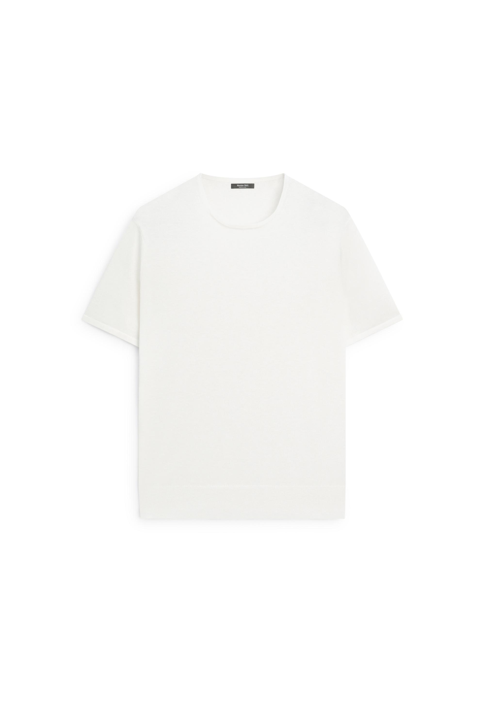 Cotton blend knit short-sleeve sweater — CREAM