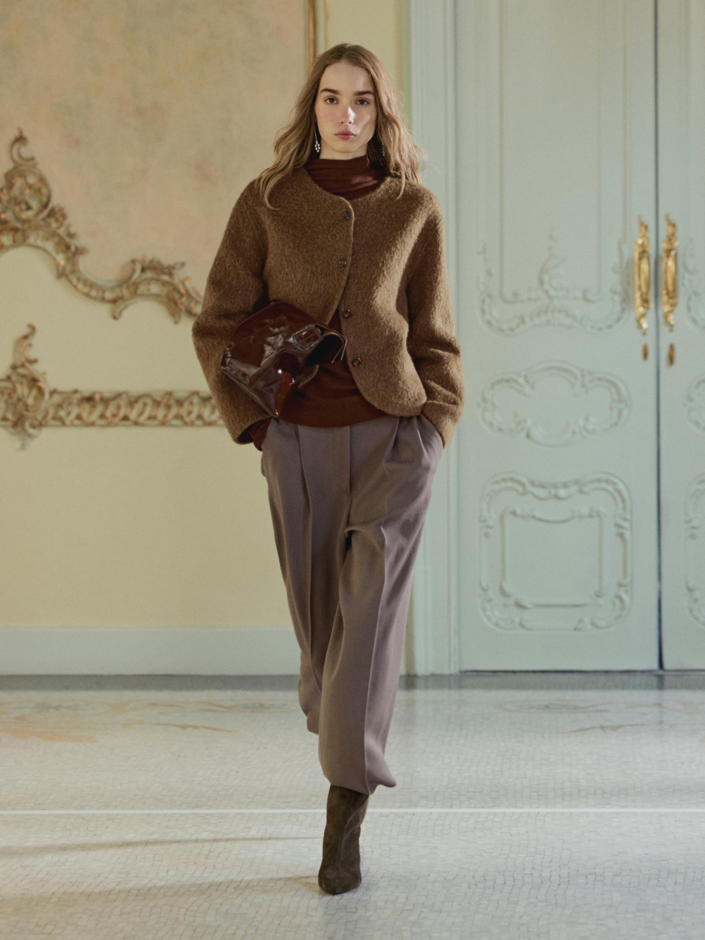 Jachetă din tricot de lână alpaca cu finisaj periat