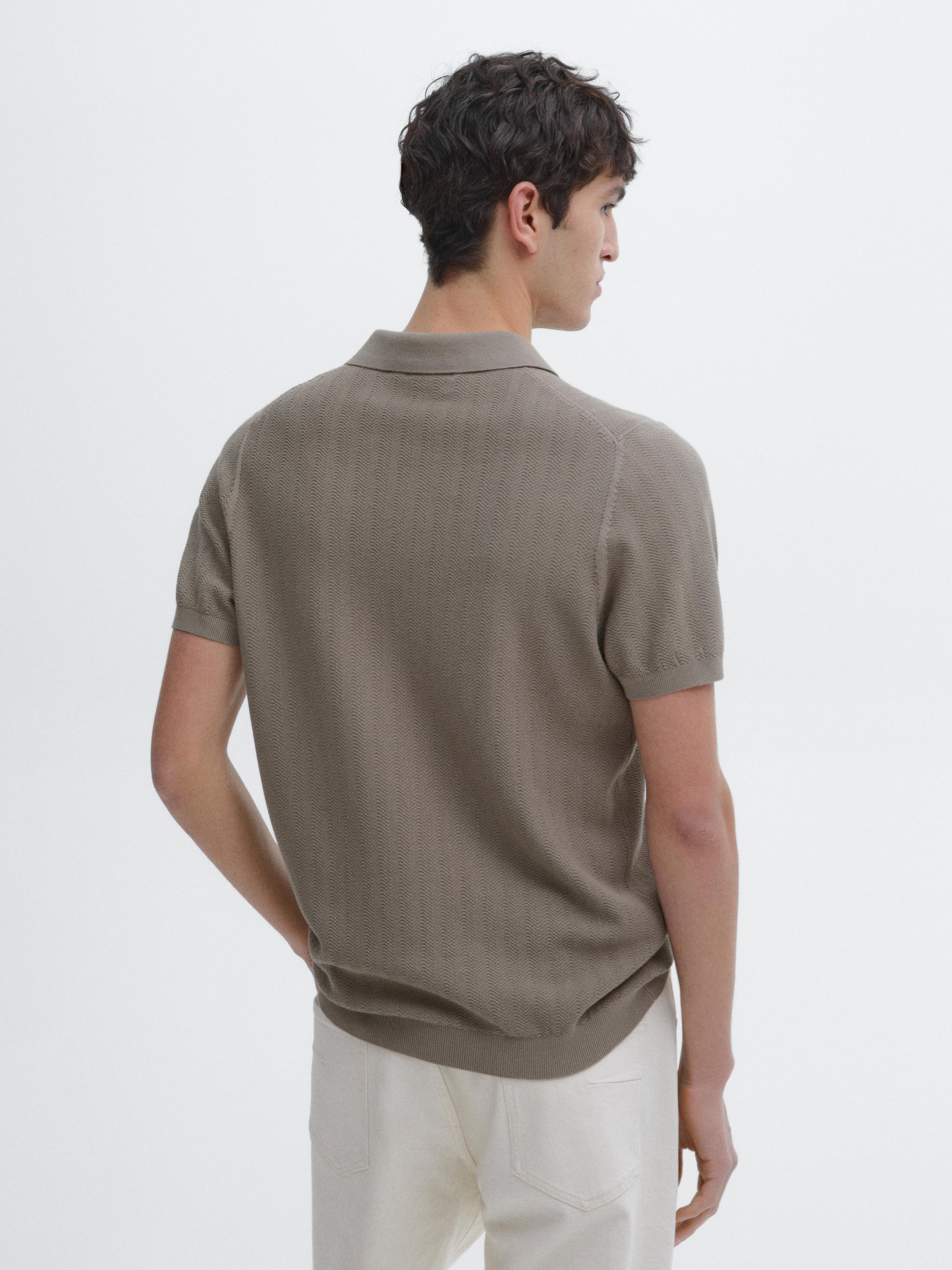 Cotton herringbone knit polo sweater