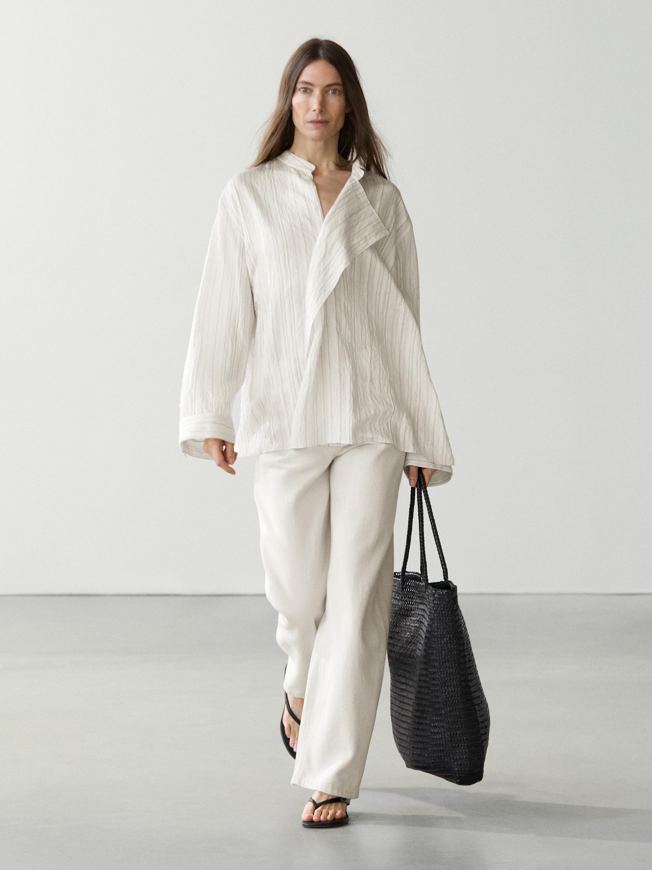 Striped flowing wrap shirt