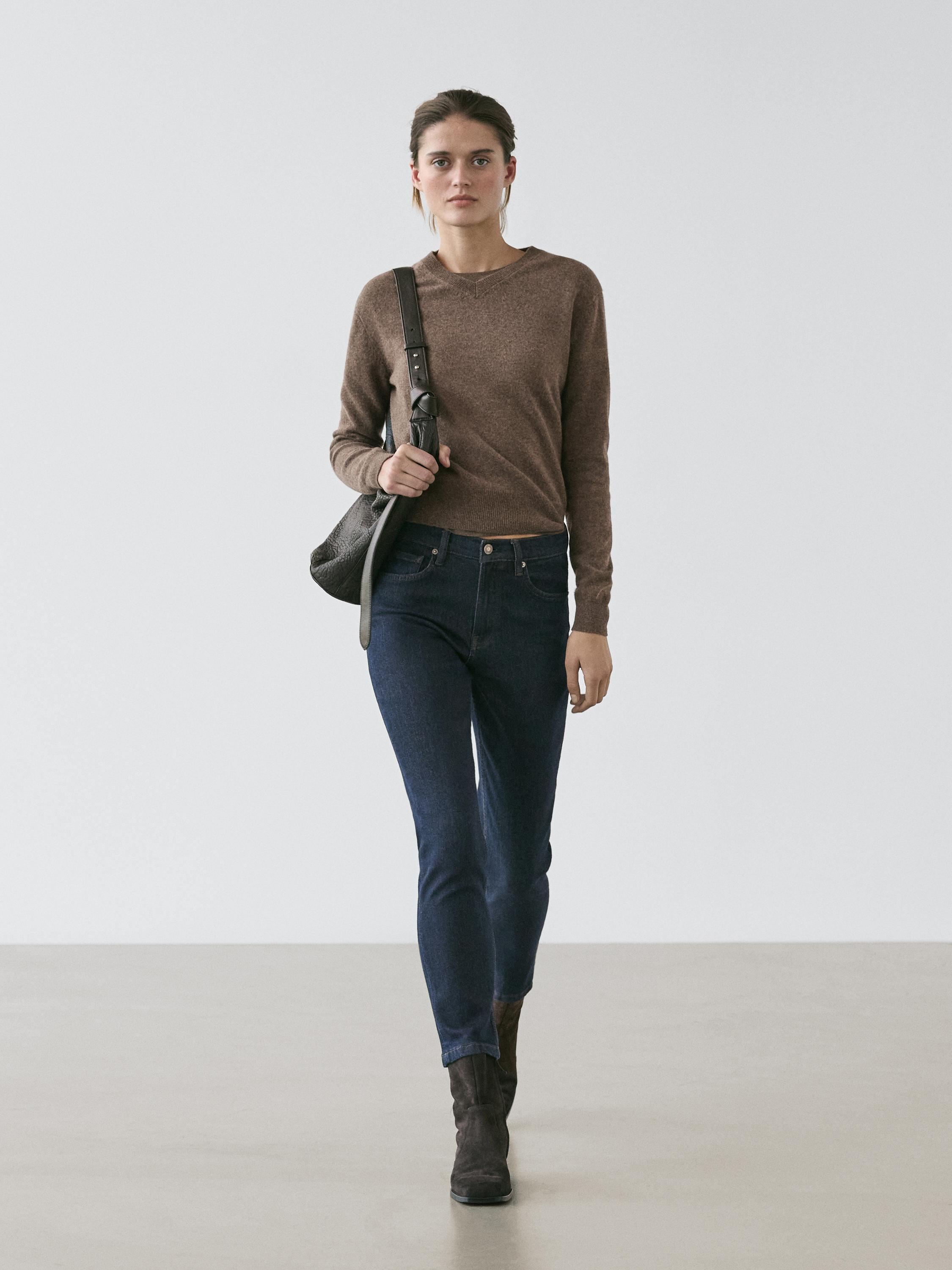 Mid-rise cropped slim fit jeans — DARK BLUE