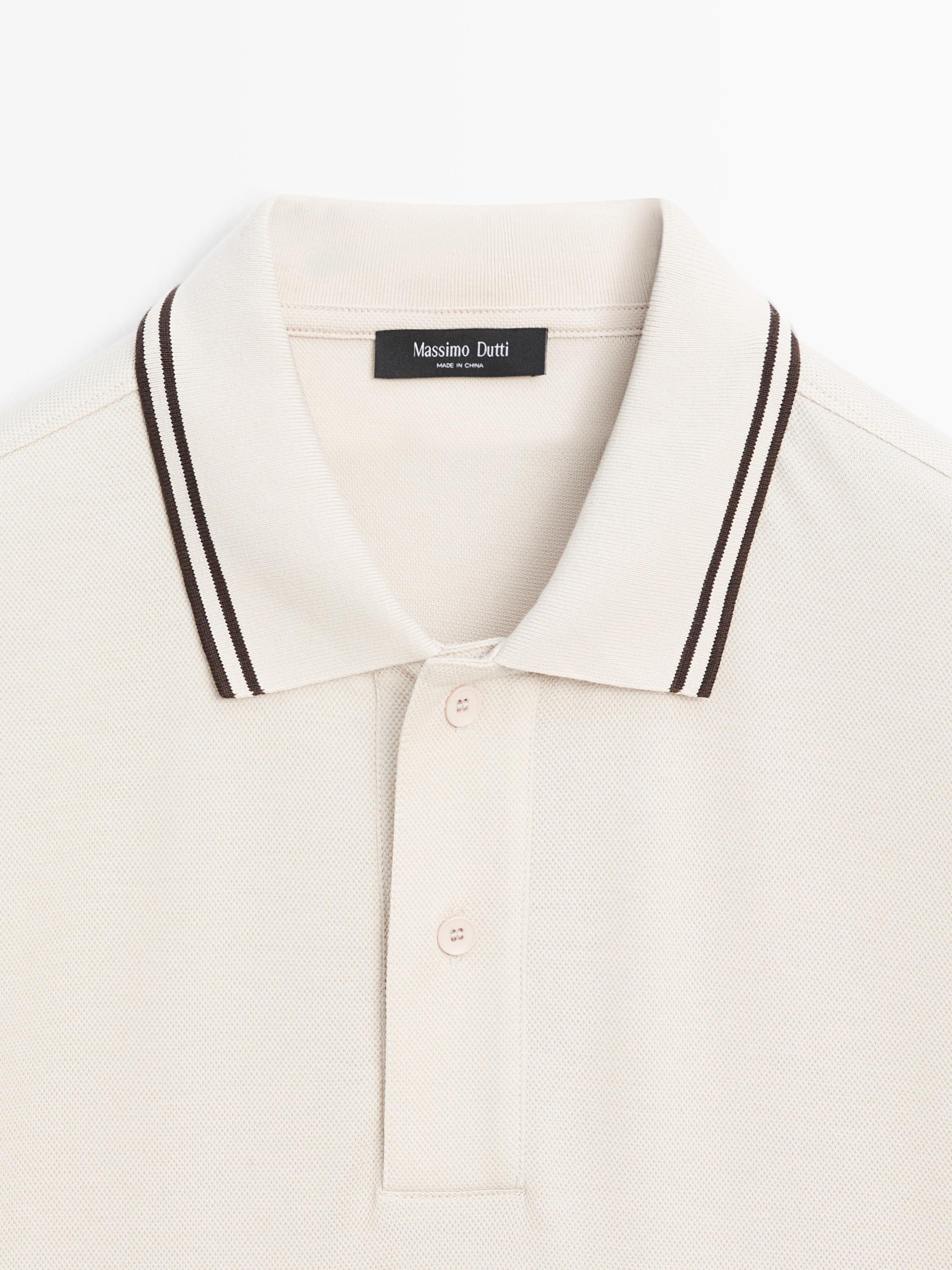 Short sleeve polo shirt with contrast detail — CREAM