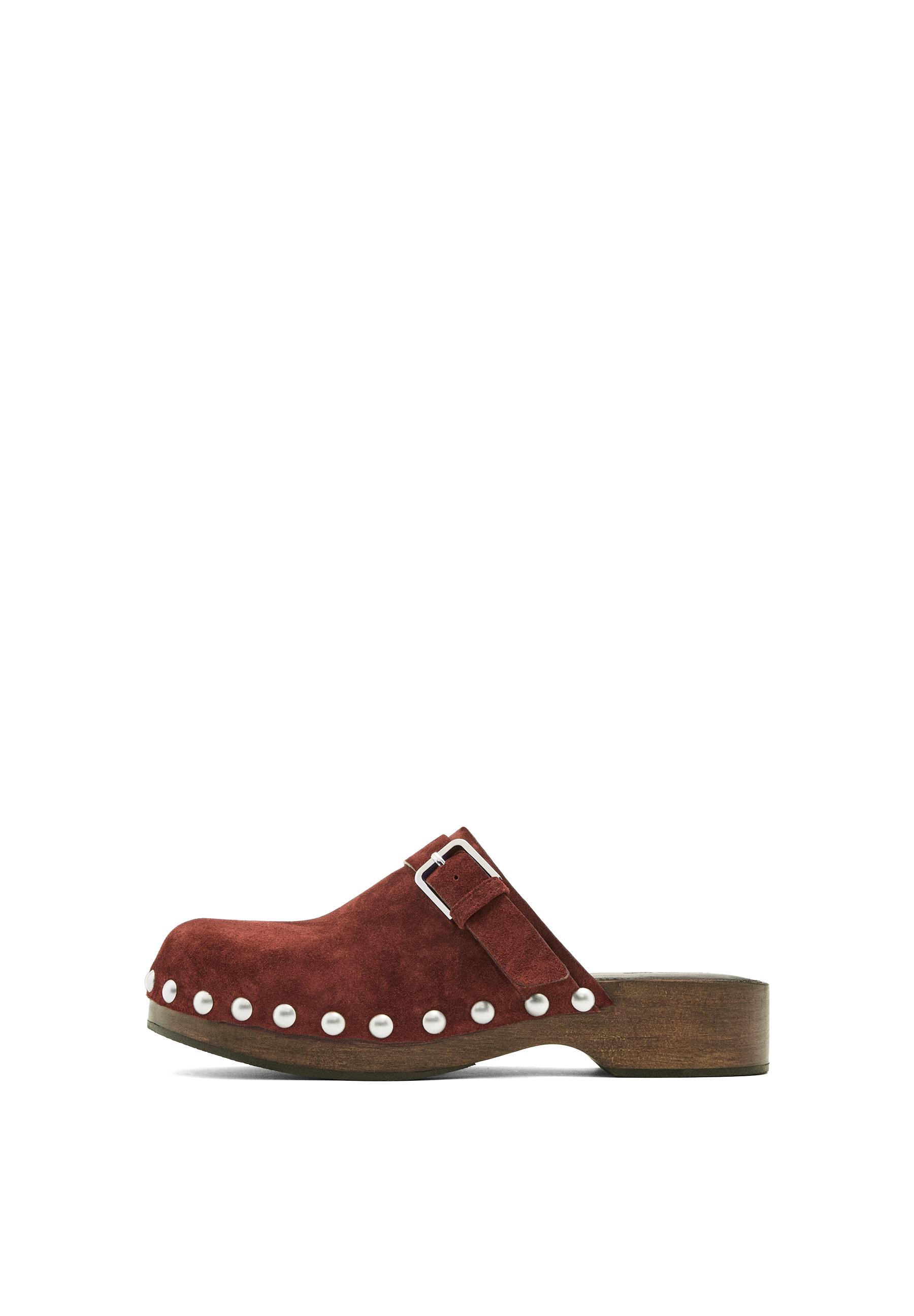Leather clogs with buckle — TERRA-COTTA
