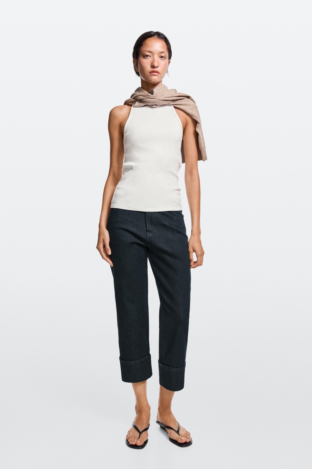 Capri jeans with turn-up hems — DARK BLUE