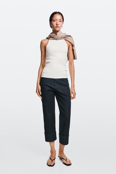 Capri jeans with turn-up hems — DARK BLUE 1