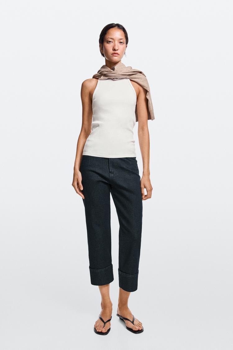 Capri jeans with turn-up hems — DARK BLUE