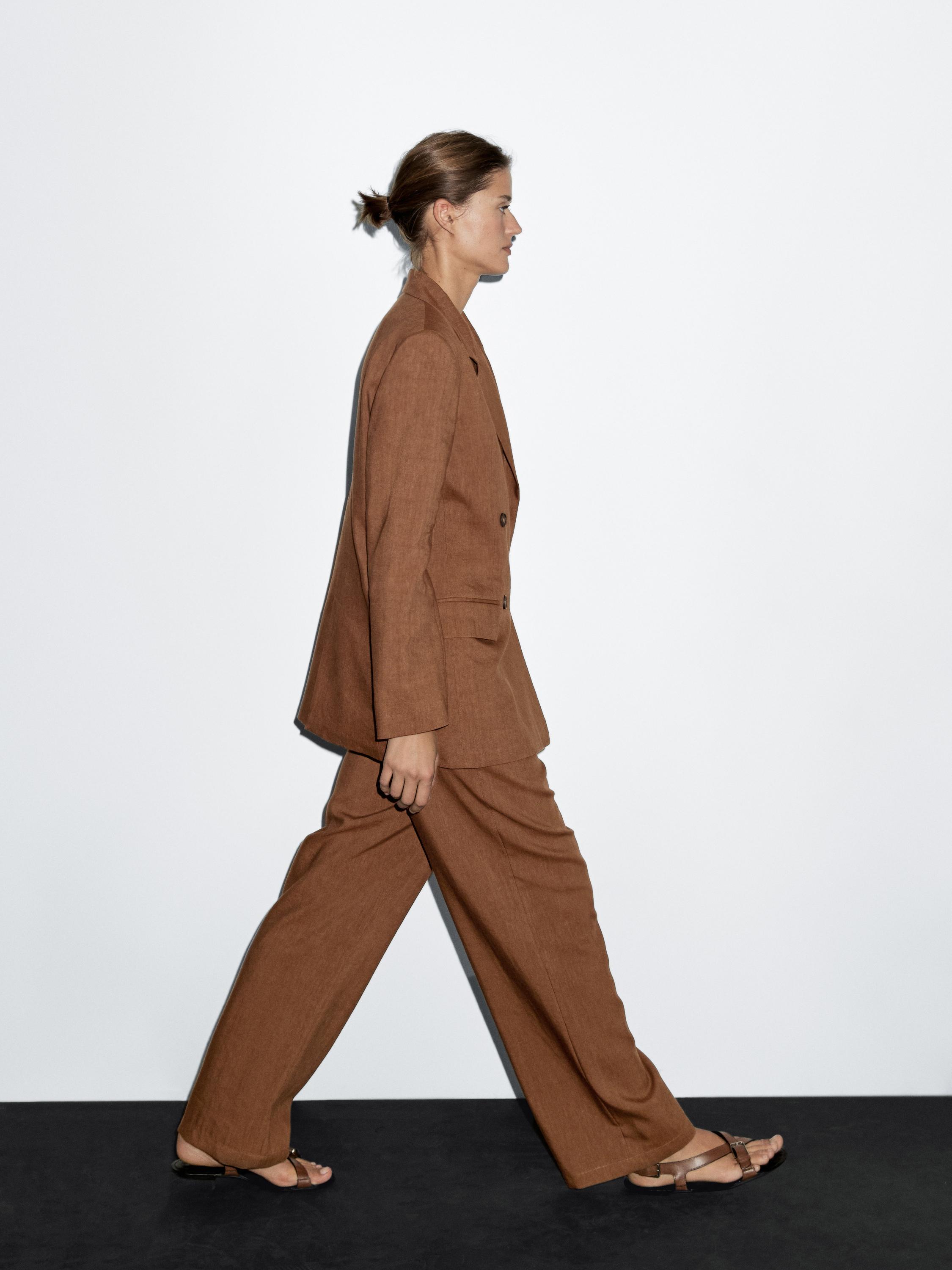 Linen blend wide-leg trousers