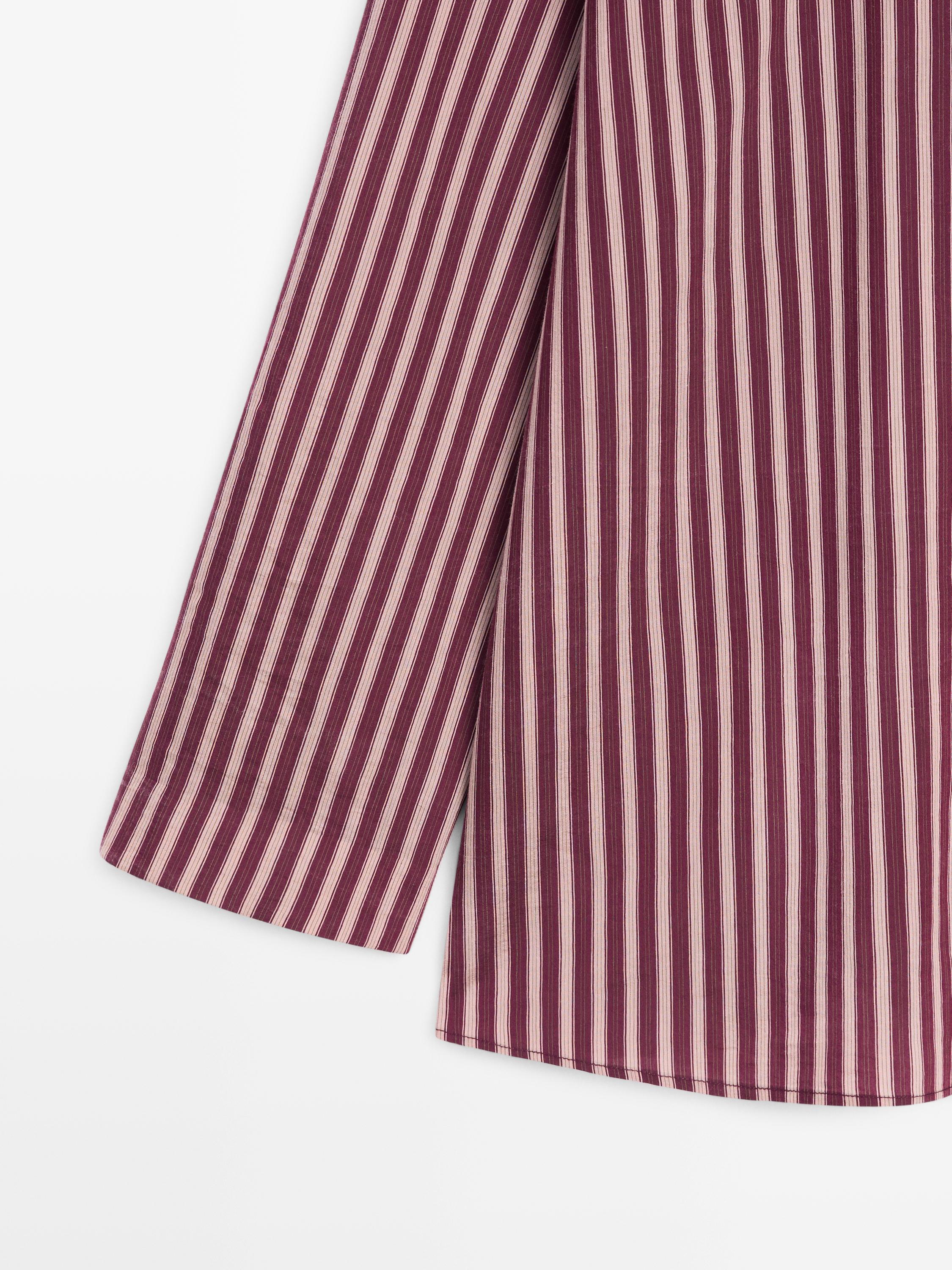 Flowing shirt with striped detailing — BROWN