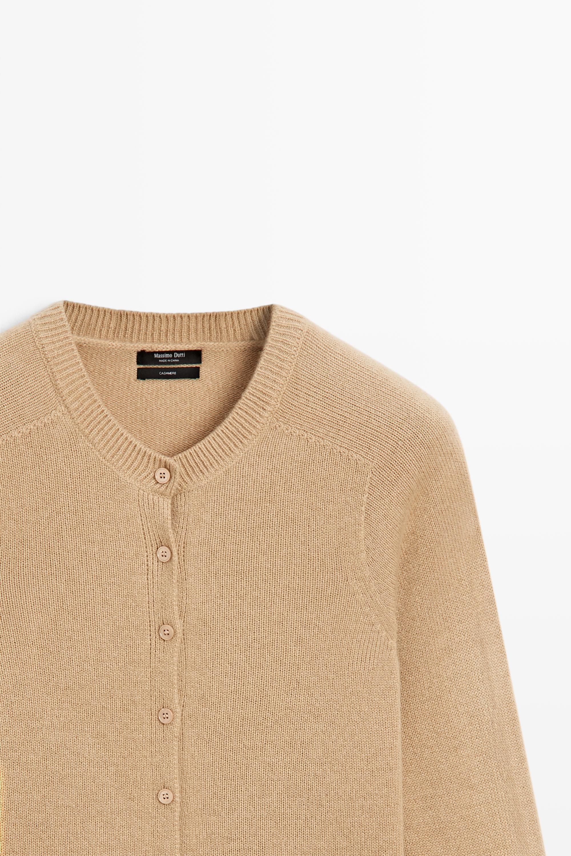 100% cashmere cropped knit cardigan — CAMEL