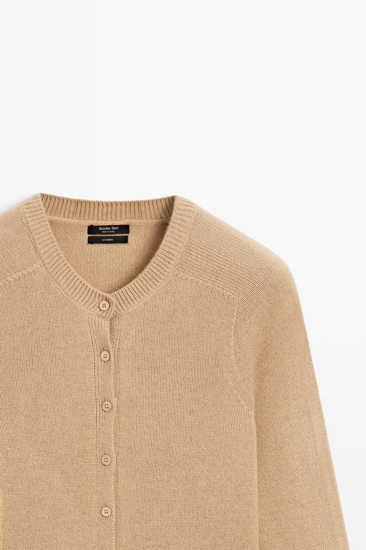 100% cashmere cropped knit cardigan — CAMEL