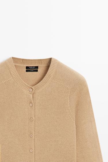 100% cashmere cropped knit cardigan — CAMEL 4