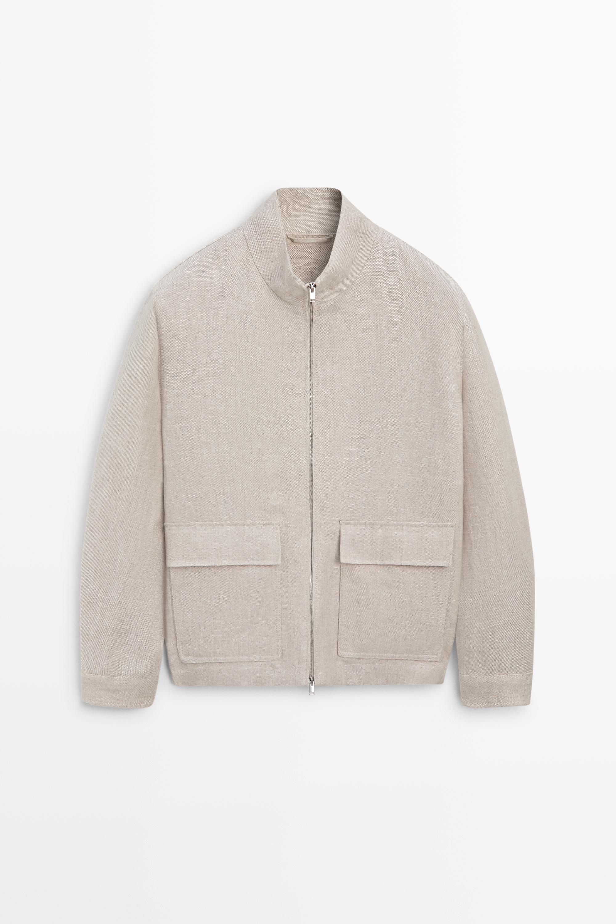 100% linen total look jacket with pockets — CREAM
