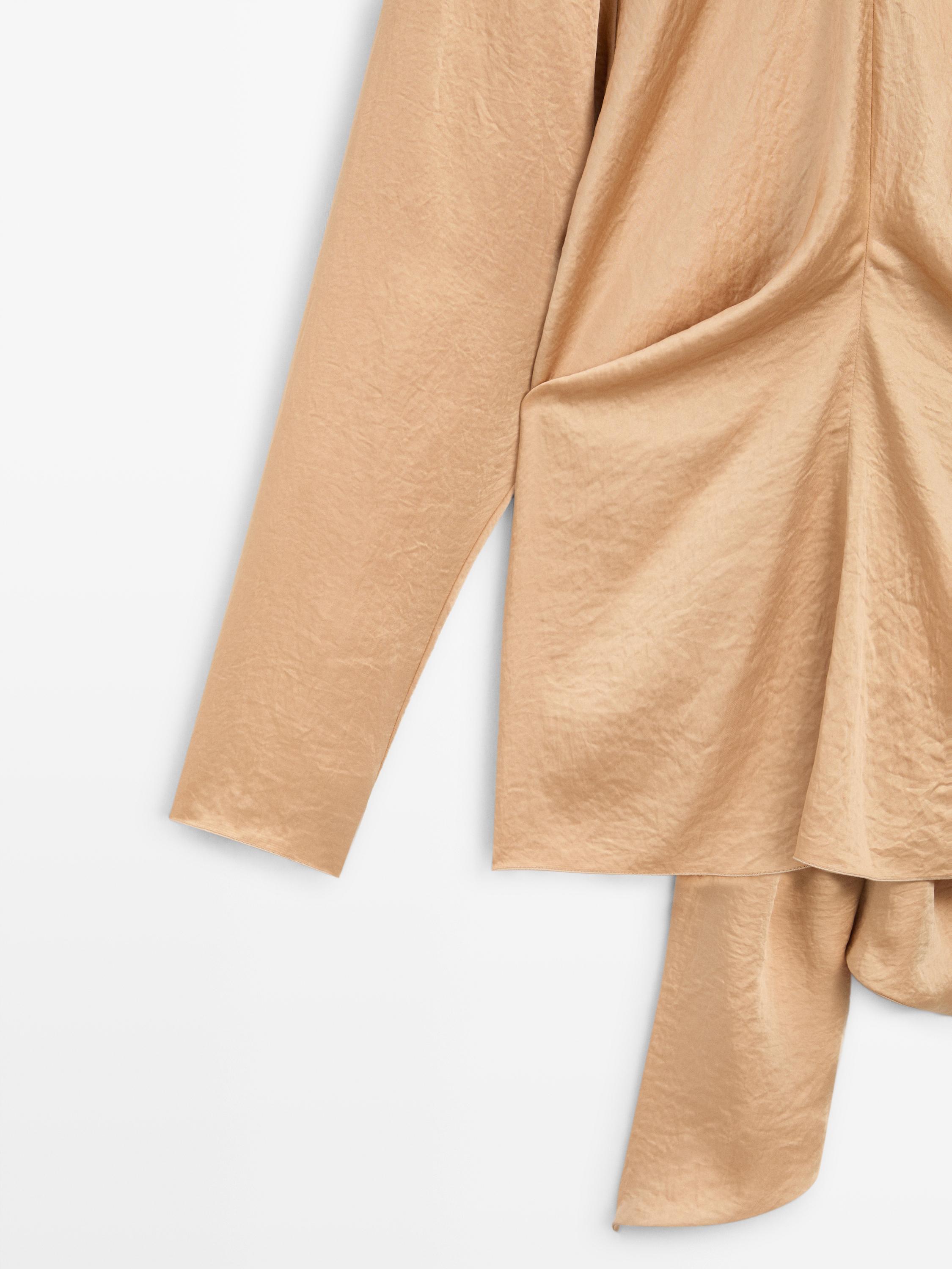 Flowing satin blouse with tie detail - STUDIO — Beige