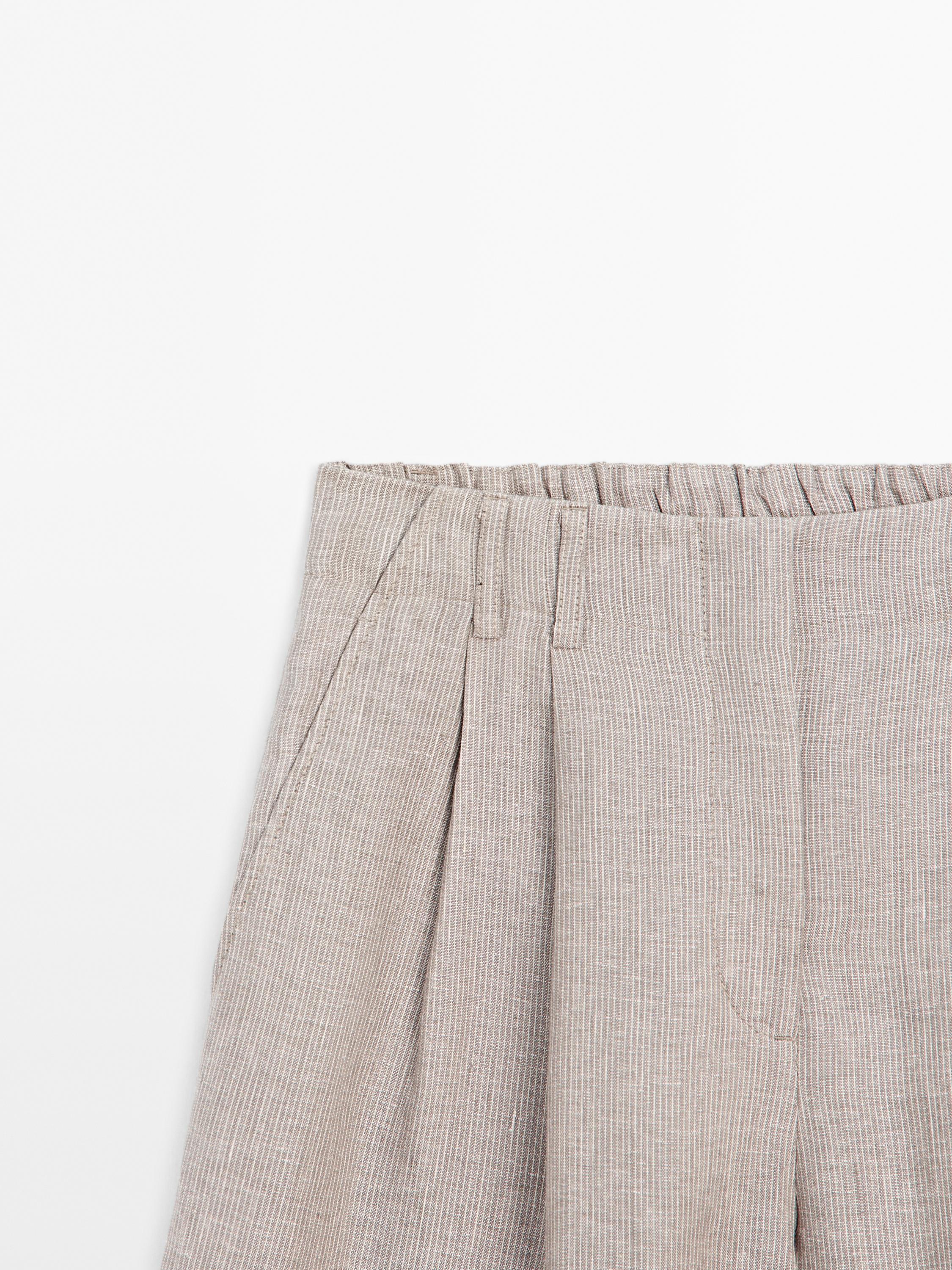 Pinstriped 100% linen Bermuda shorts