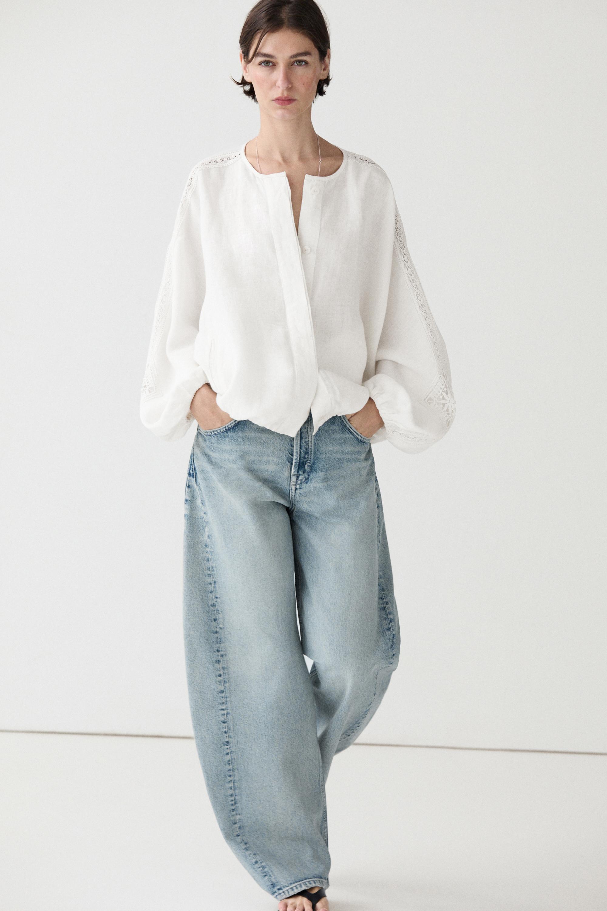 100% linen bomber jacket with embroidered detail — WHITE