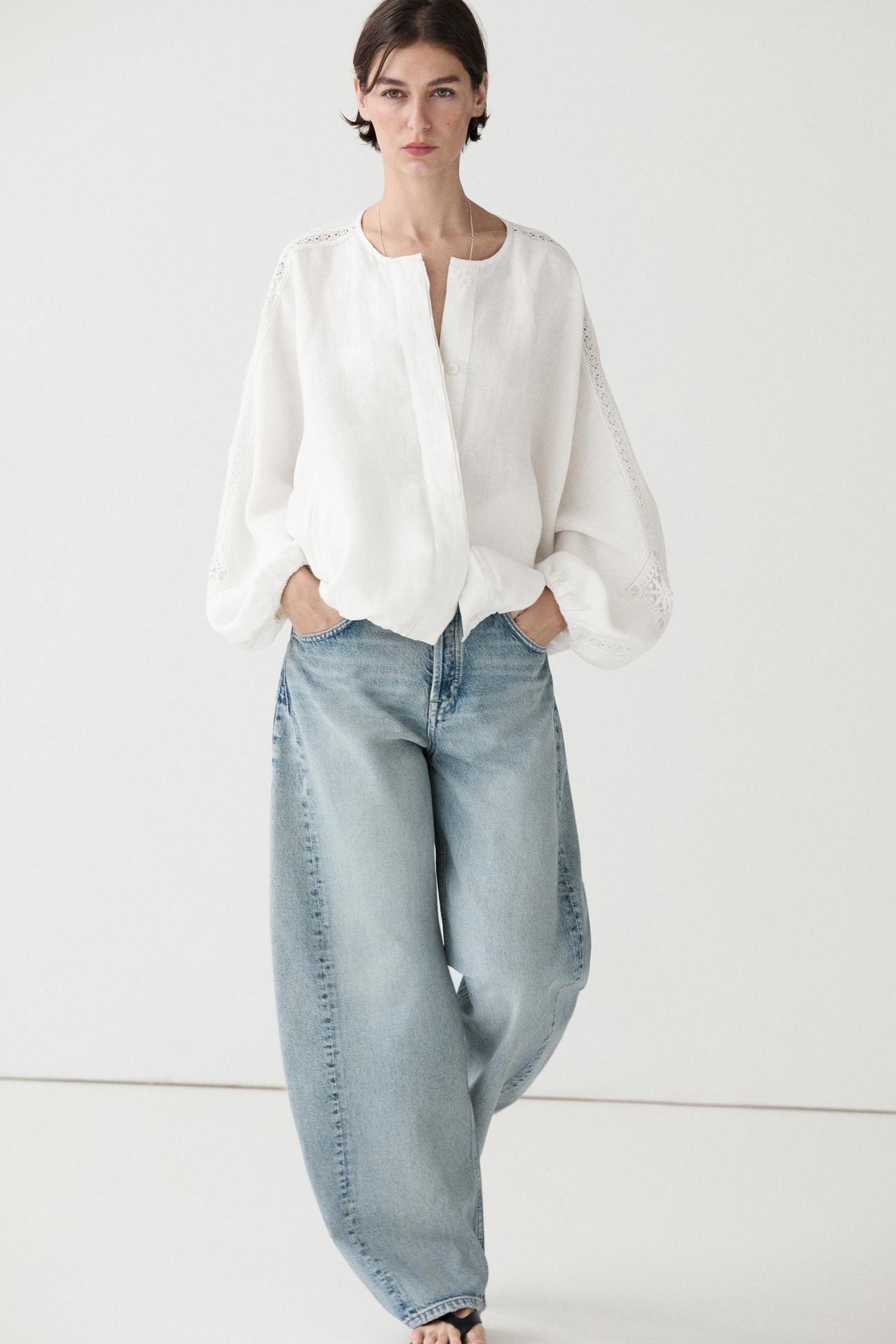 100% linen bomber jacket with embroidered detail — WHITE