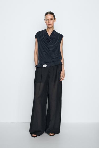 Draped back-tie top - STUDIO — BLUE 1