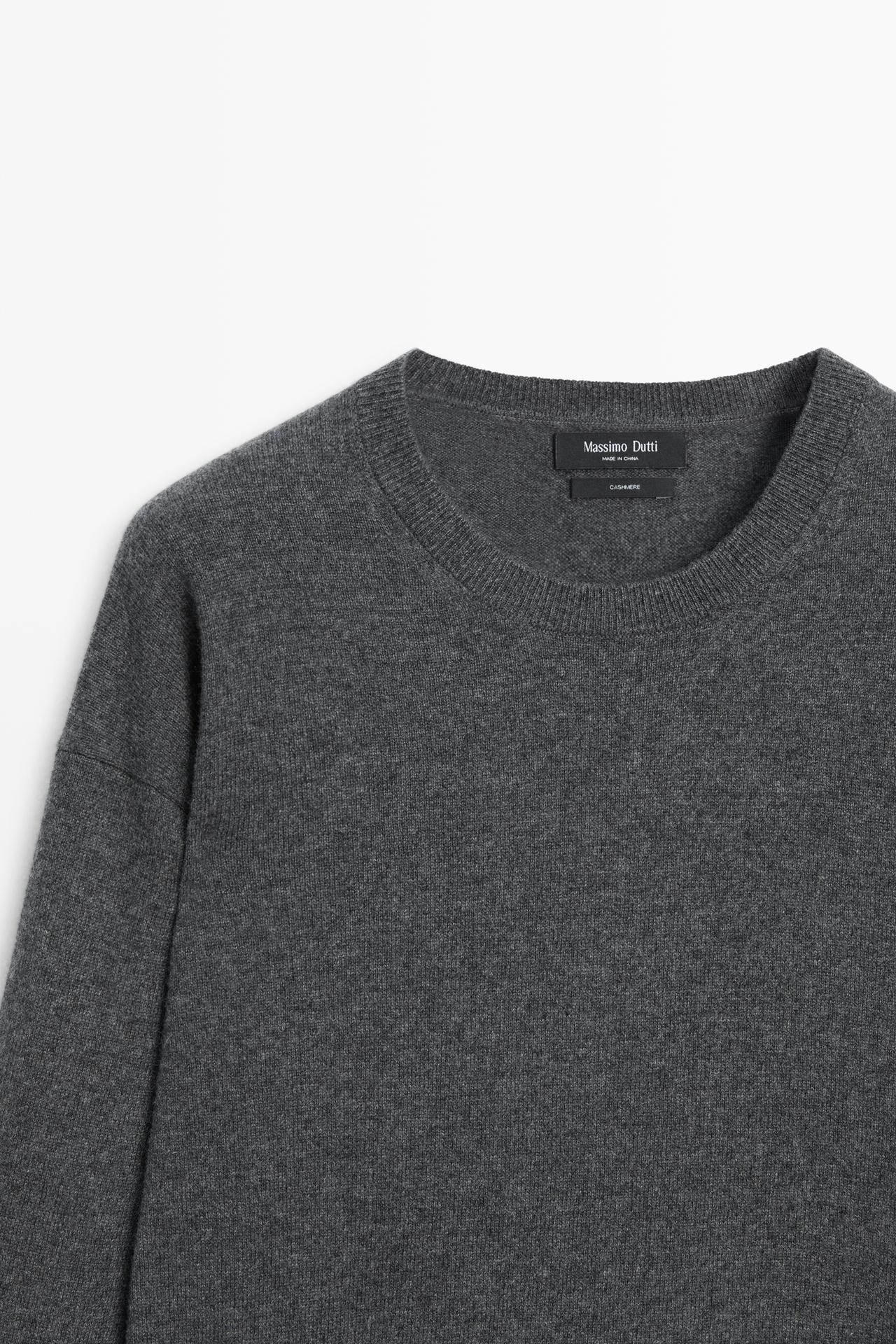 Knit 100% cashmere round neck sweater — MEDIUM GREY