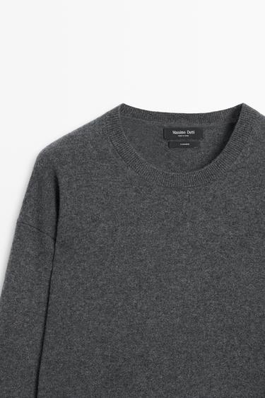 Knit 100% cashmere round neck sweater — MEDIUM GREY 4
