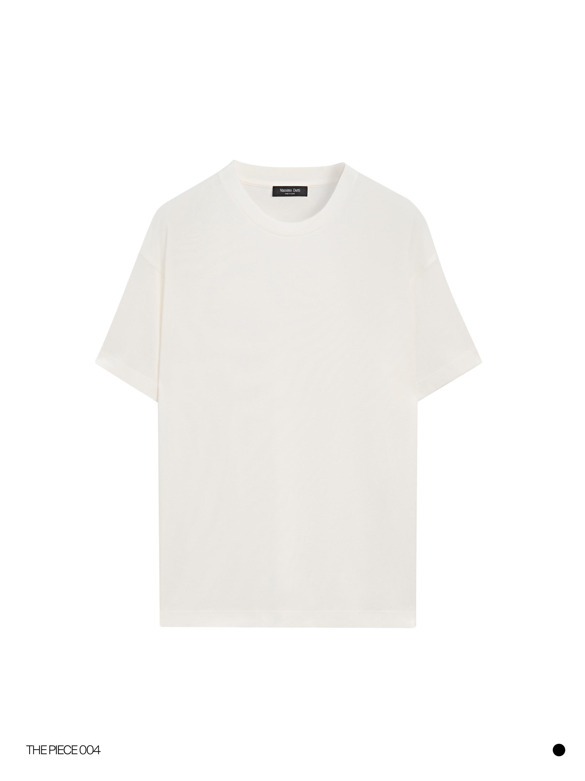 Boxy fit short sleeve cotton blend T-shirt — CREAM